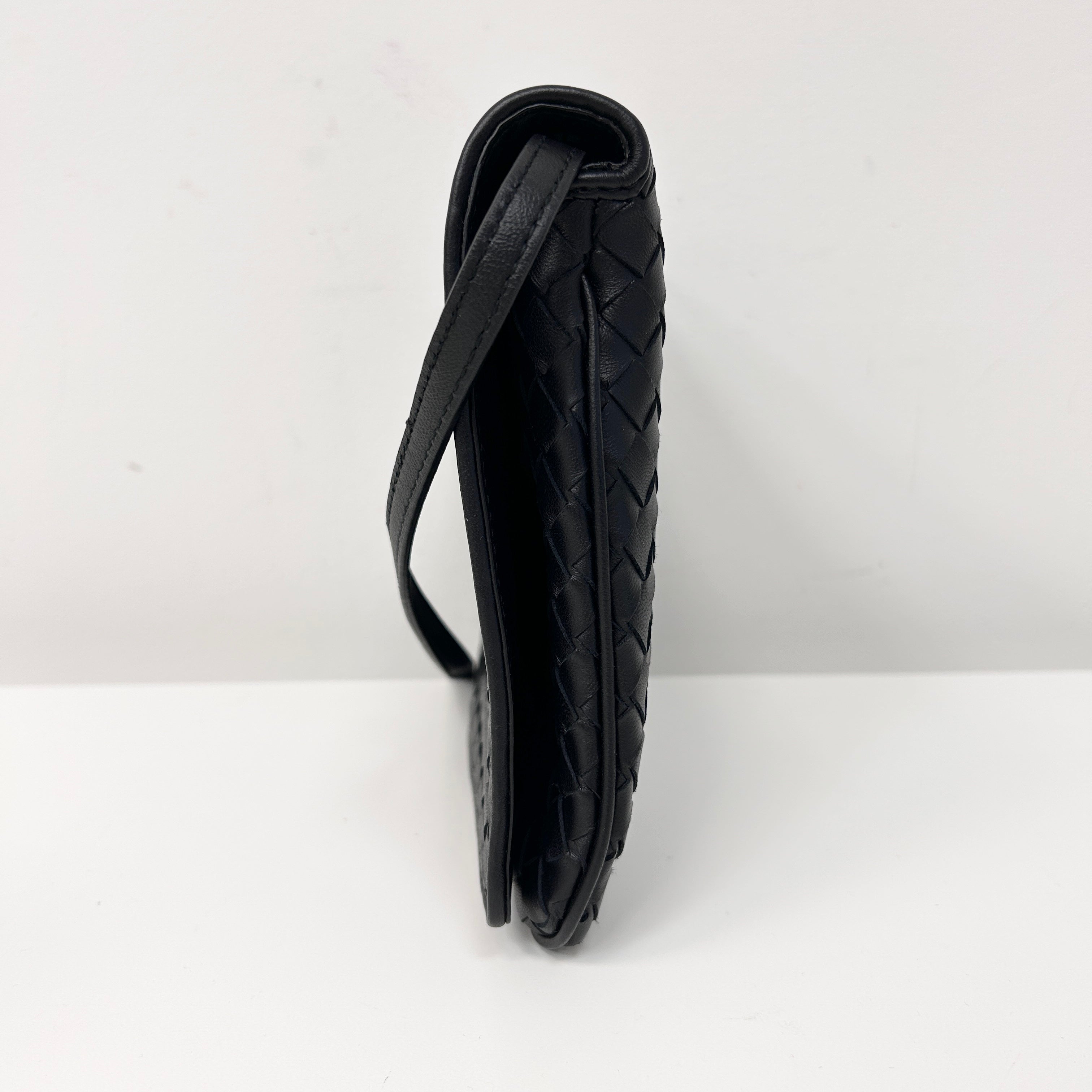 Black Intrecciato Woven Nappa Leather Flap Crossbody Bag w/Gunmetal HW