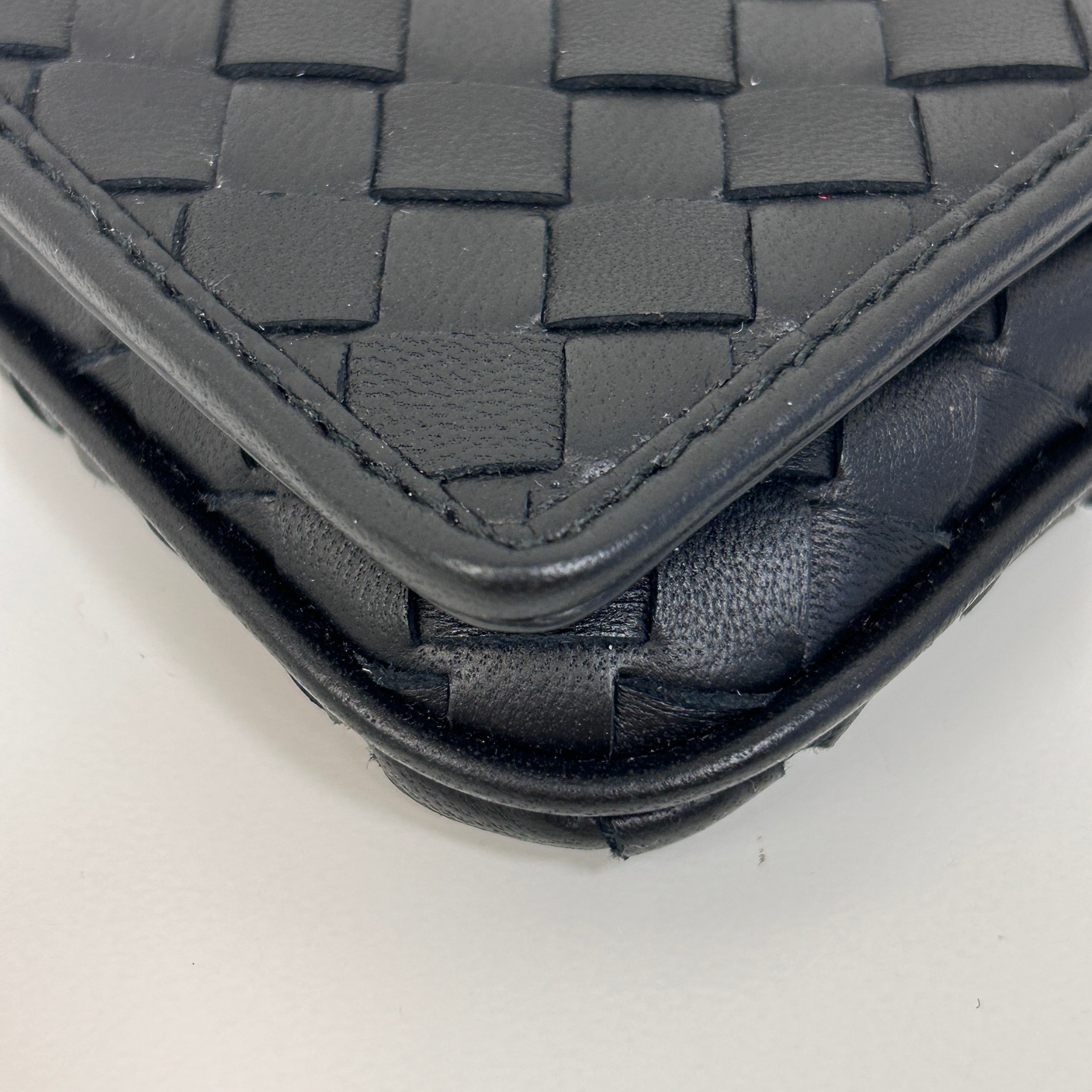 Black Intrecciato Woven Nappa Leather Flap Crossbody Bag w/Gunmetal HW