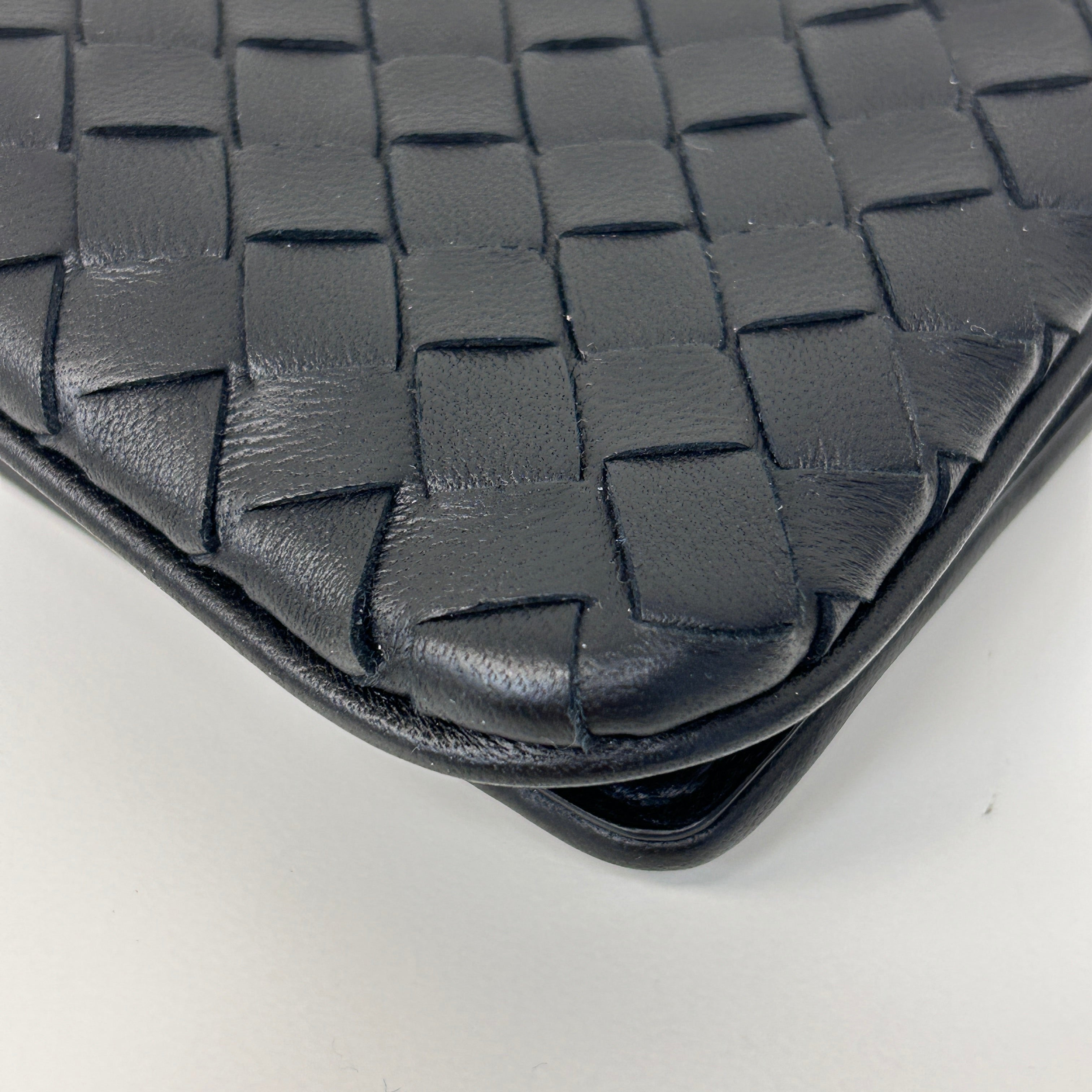 Black Intrecciato Woven Nappa Leather Flap Crossbody Bag w/Gunmetal HW