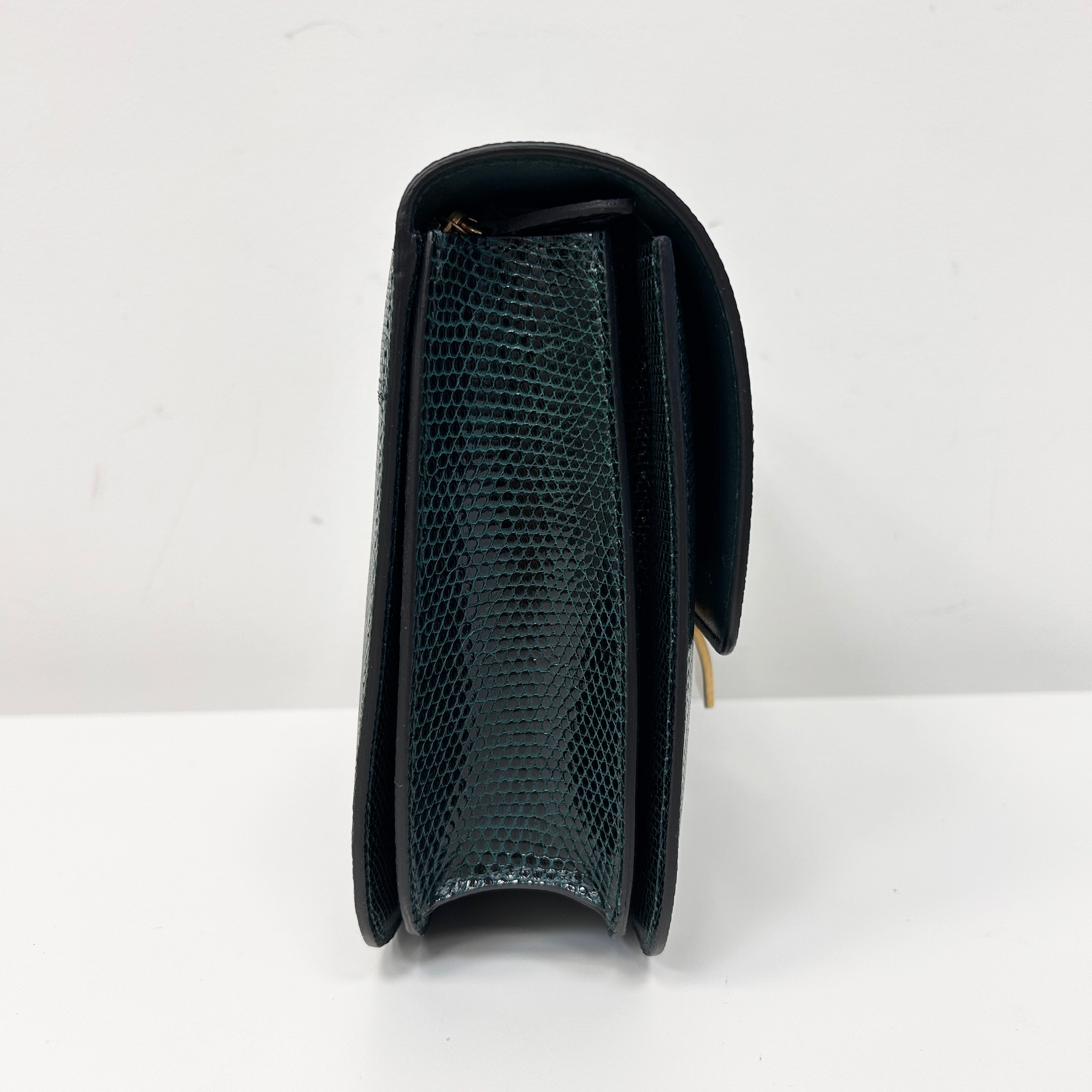 Dark Green Lizard Medium Classic Box Bag w/GHW