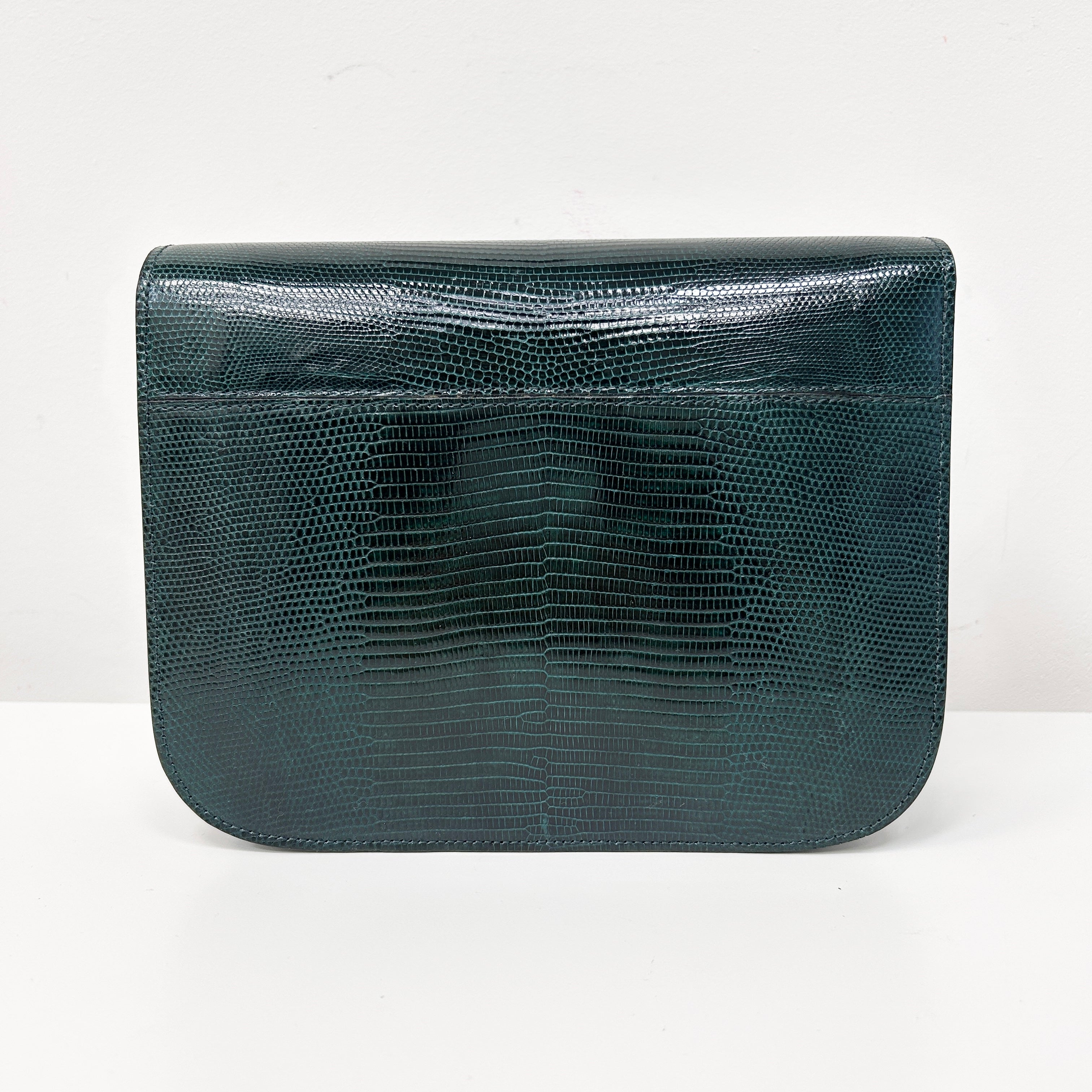 Dark Green Lizard Medium Classic Box Bag w/GHW