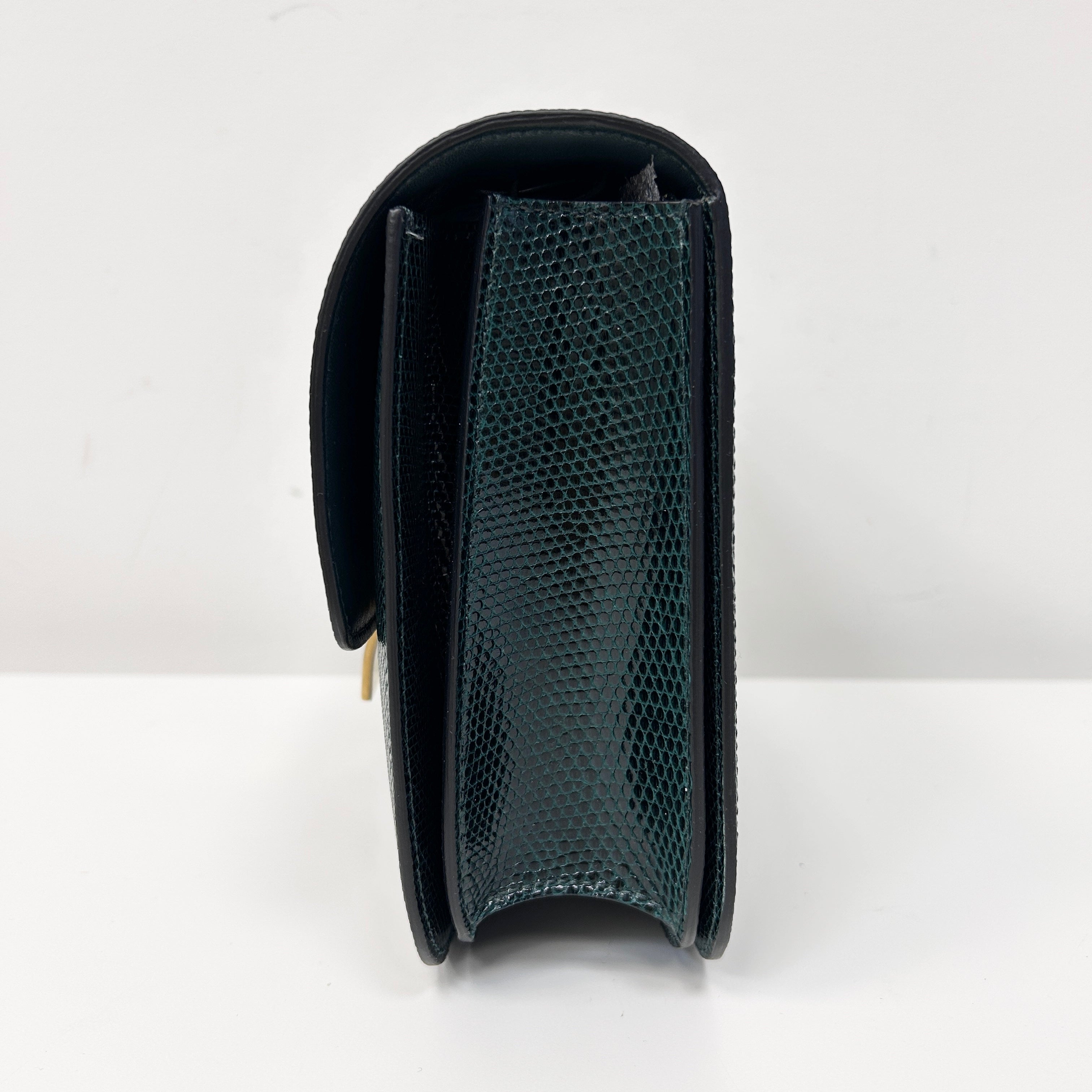 Dark Green Lizard Medium Classic Box Bag w/GHW