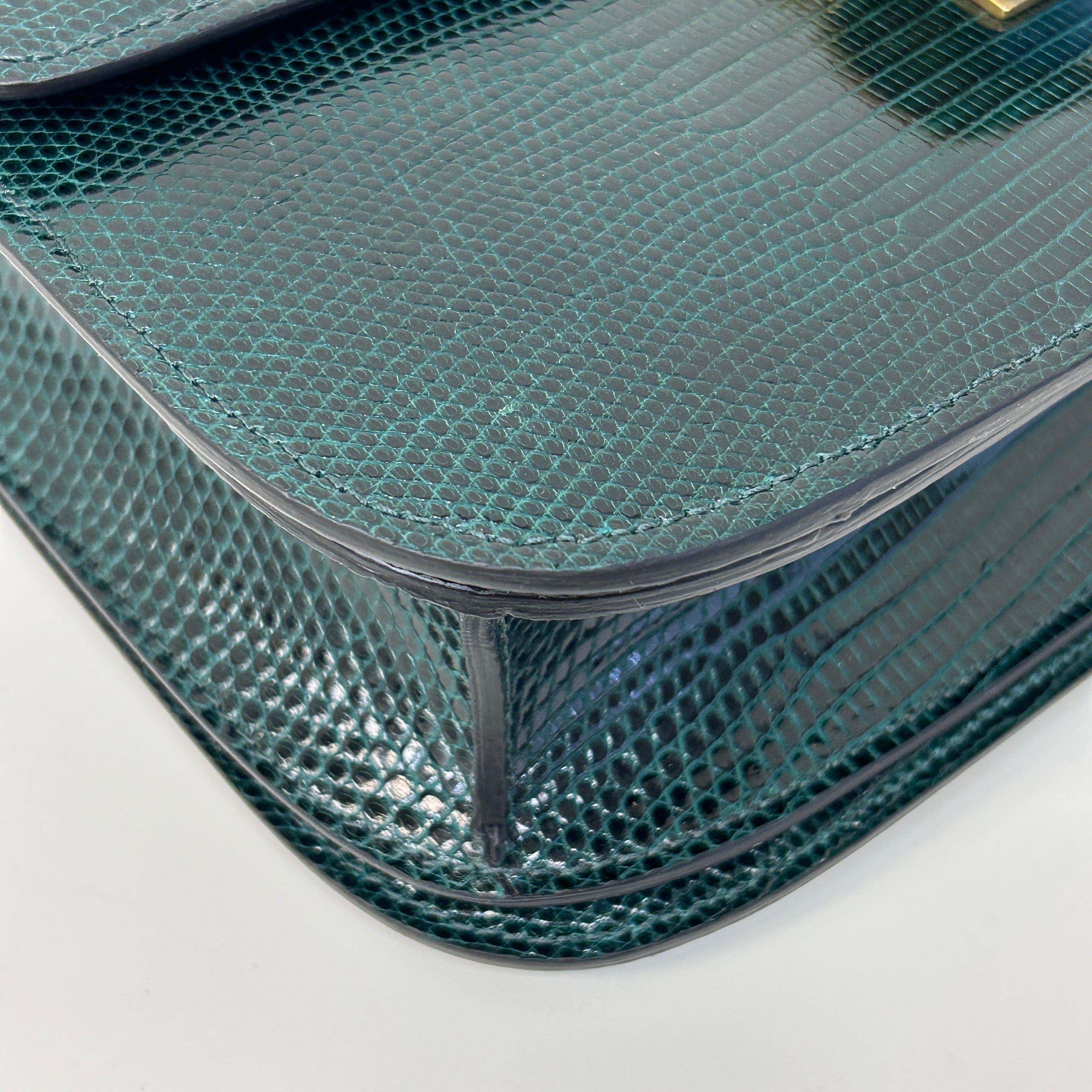 Dark Green Lizard Medium Classic Box Bag w/GHW