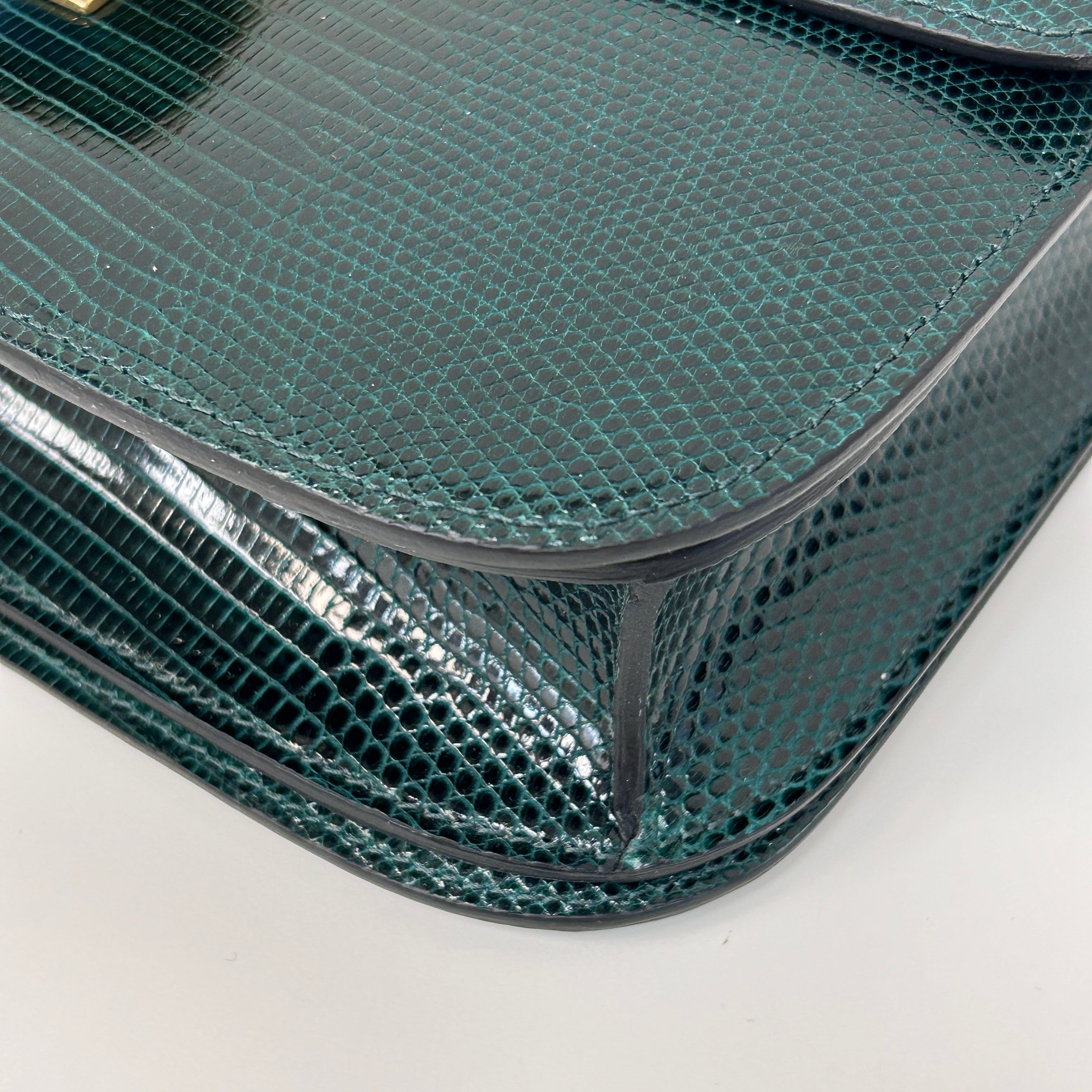 Dark Green Lizard Medium Classic Box Bag w/GHW