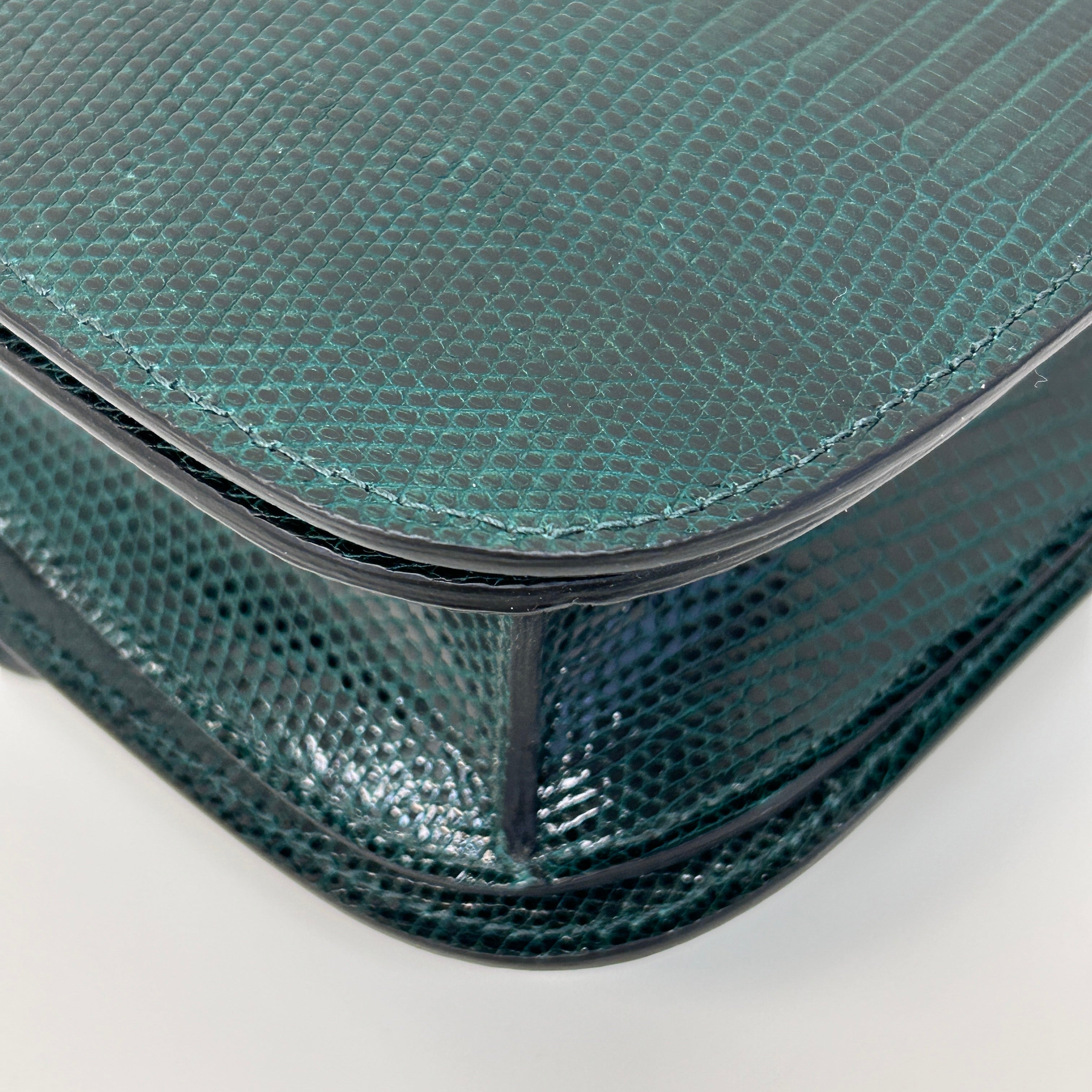 Dark Green Lizard Medium Classic Box Bag w/GHW