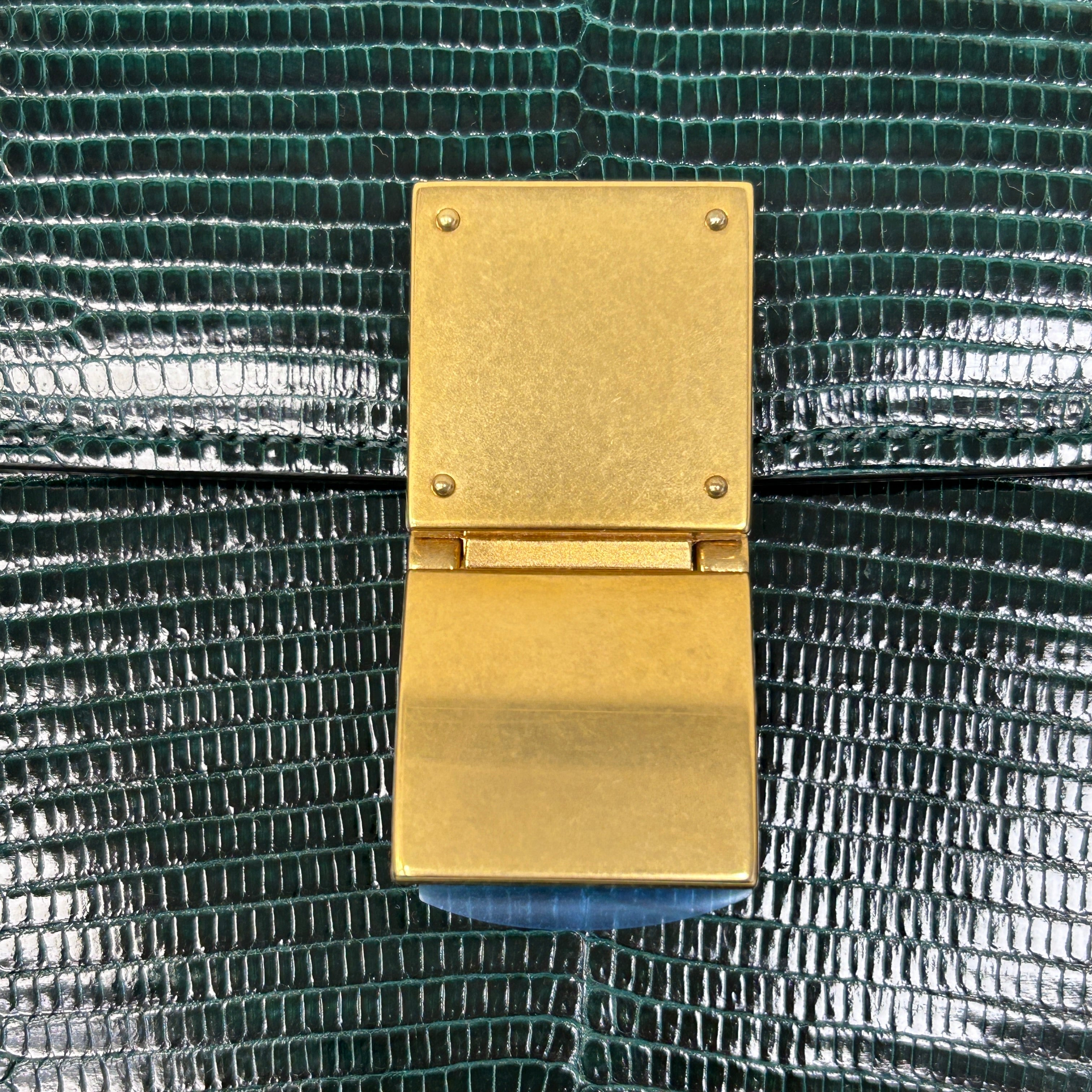 Dark Green Lizard Medium Classic Box Bag w/GHW