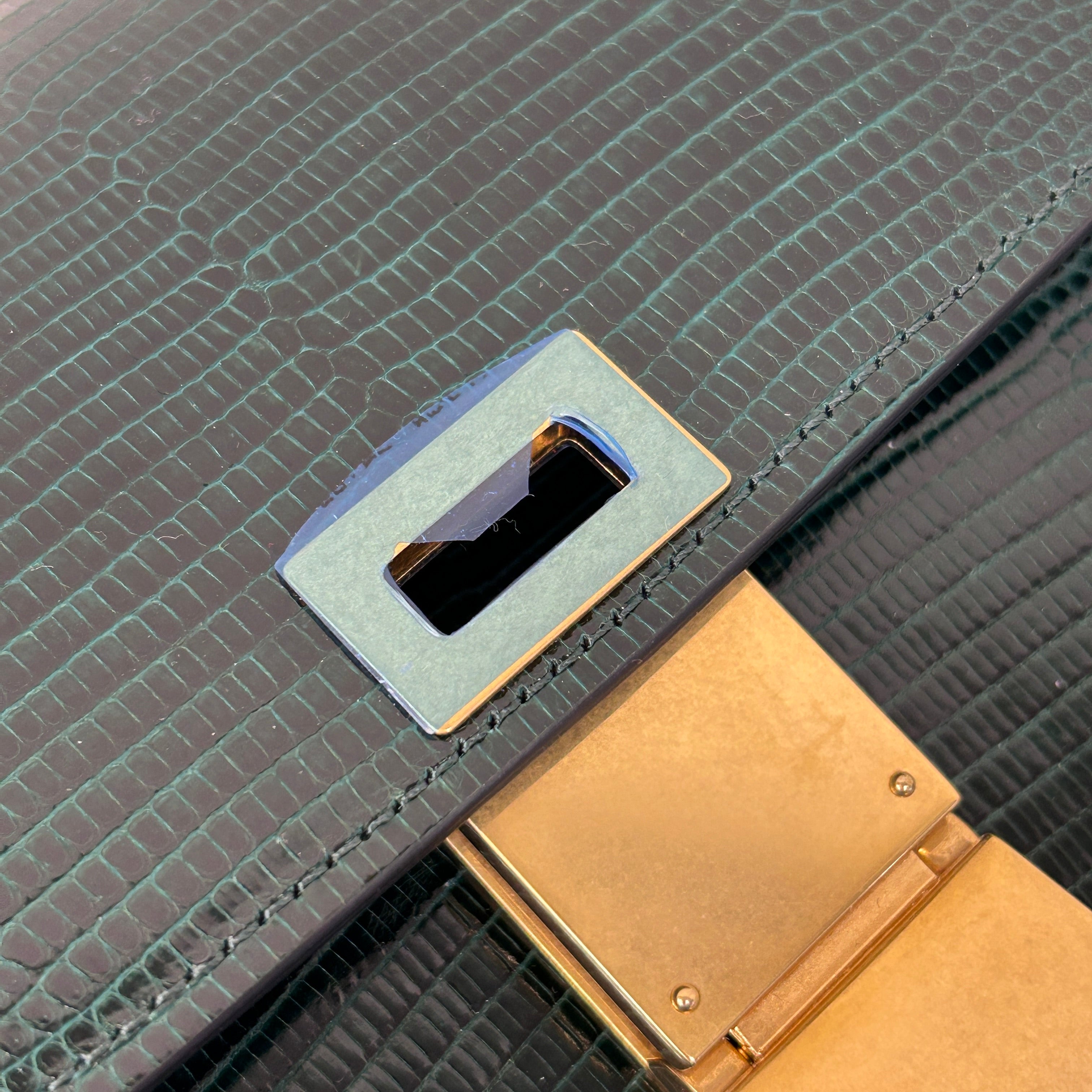 Dark Green Lizard Medium Classic Box Bag w/GHW