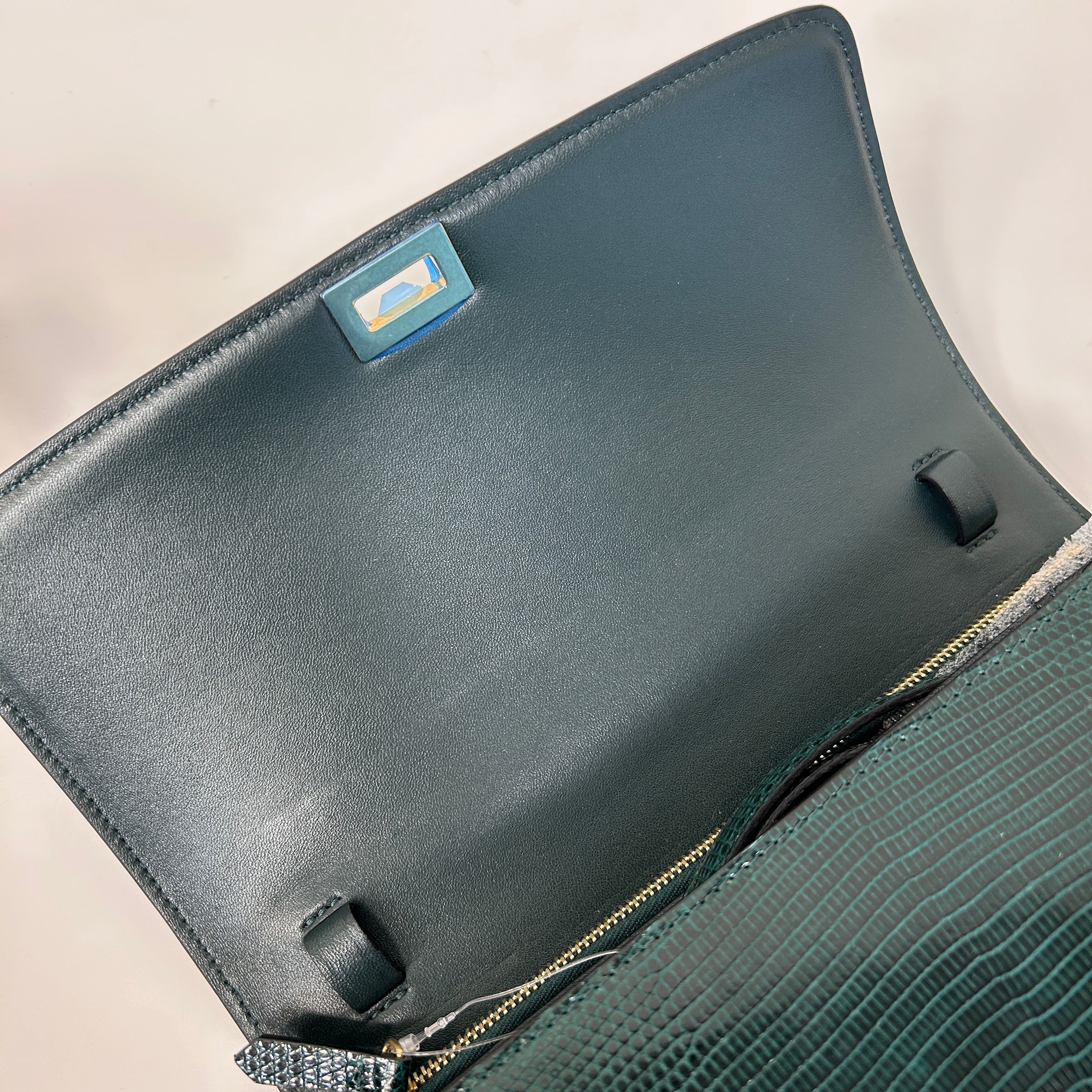 Dark Green Lizard Medium Classic Box Bag w/GHW