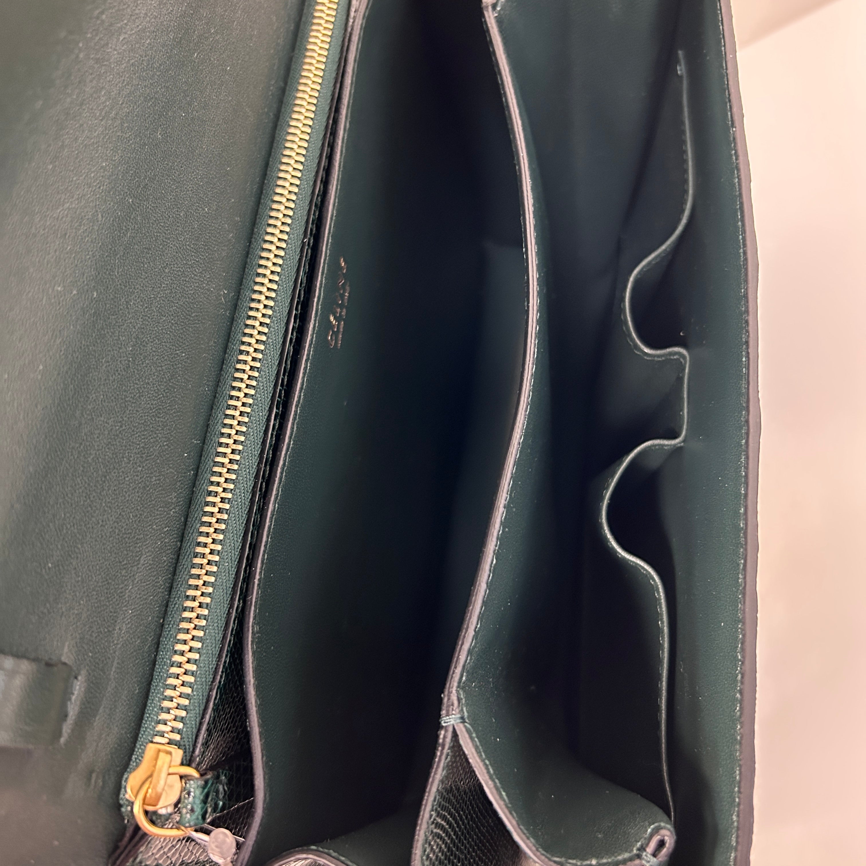 Dark Green Lizard Medium Classic Box Bag w/GHW