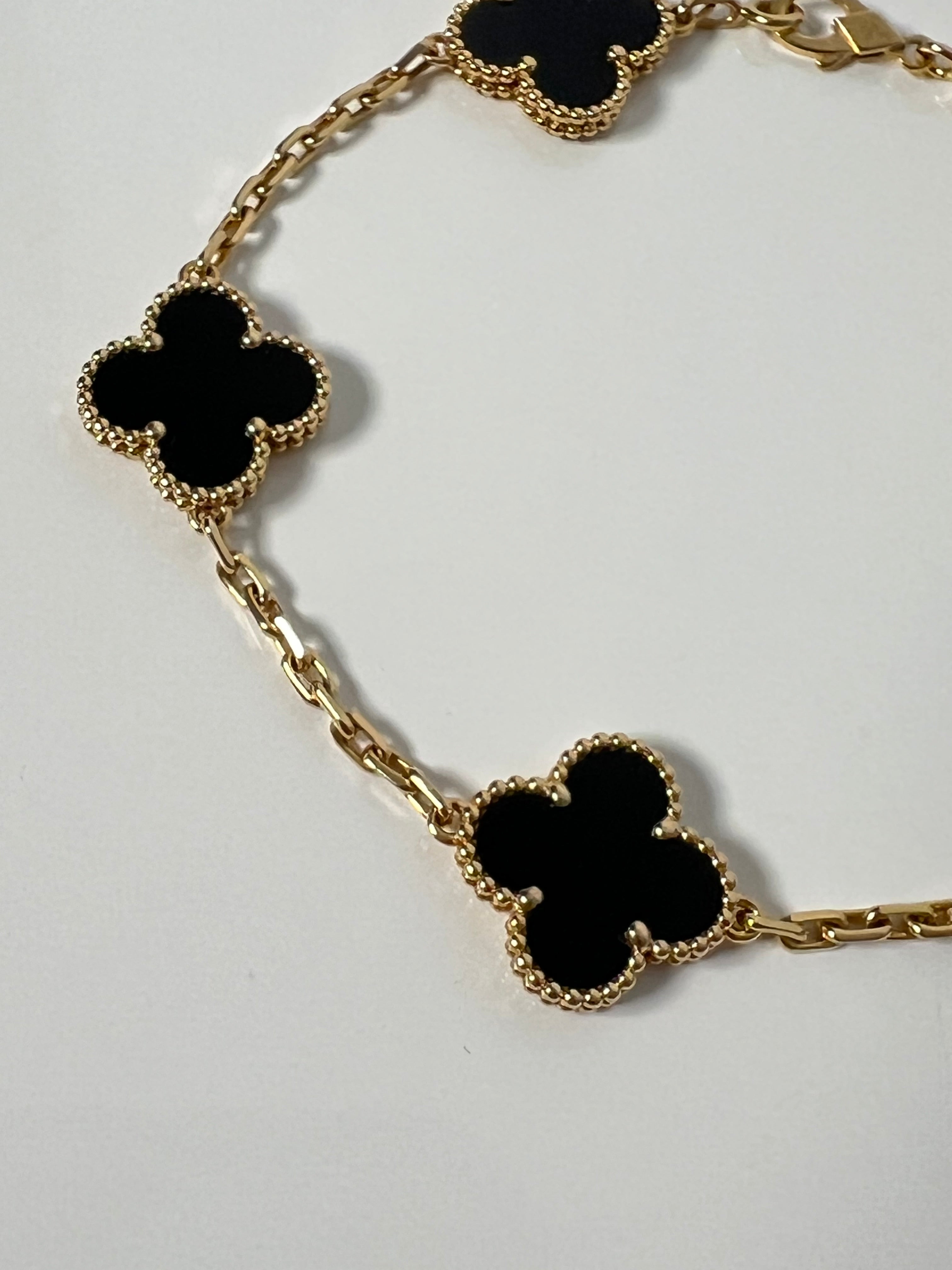 5 Motifs Black Onyx Vintage Alhambra 18k Gold Bracelet