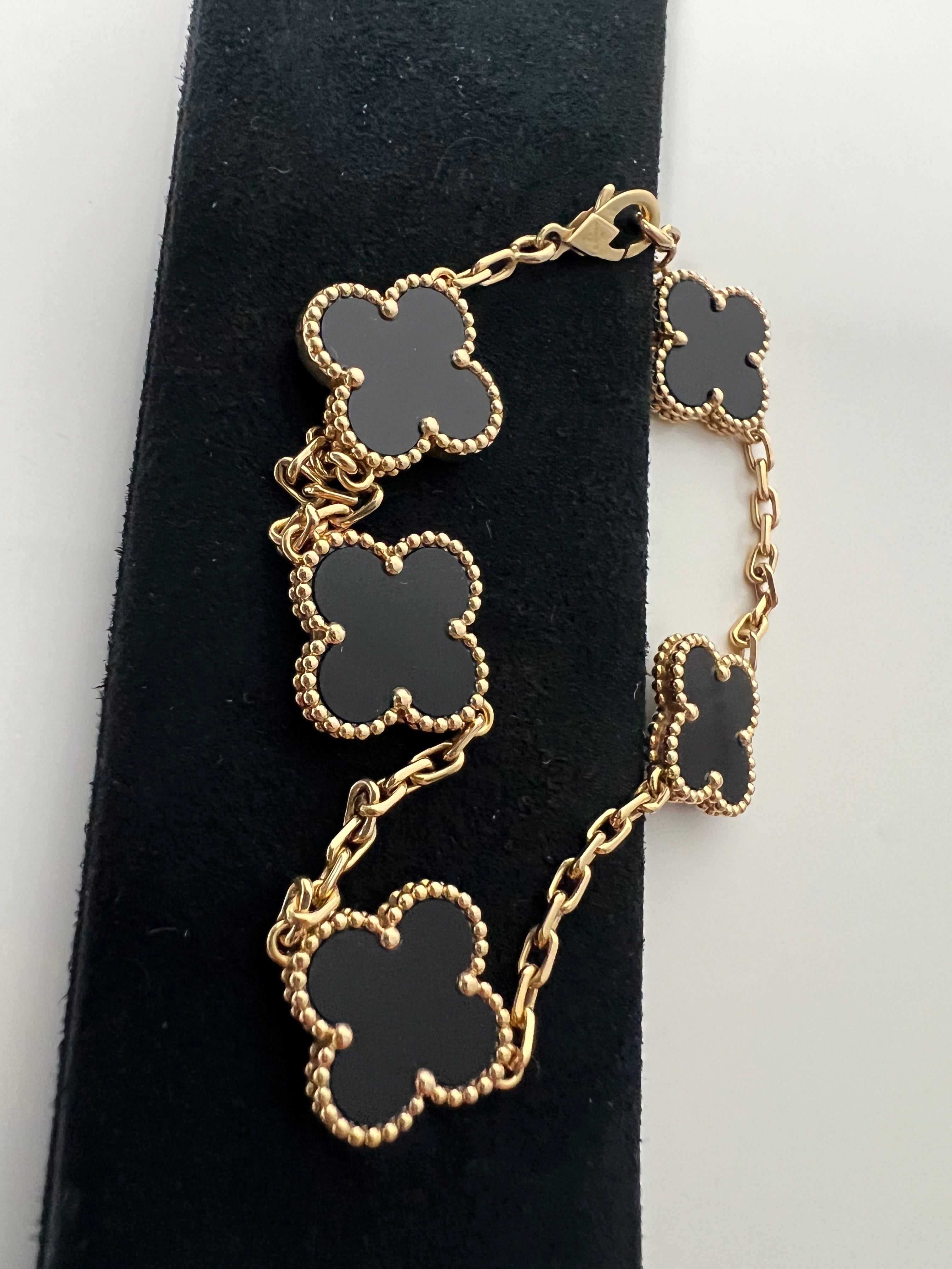 5 Motifs Black Onyx Vintage Alhambra 18k Gold Bracelet