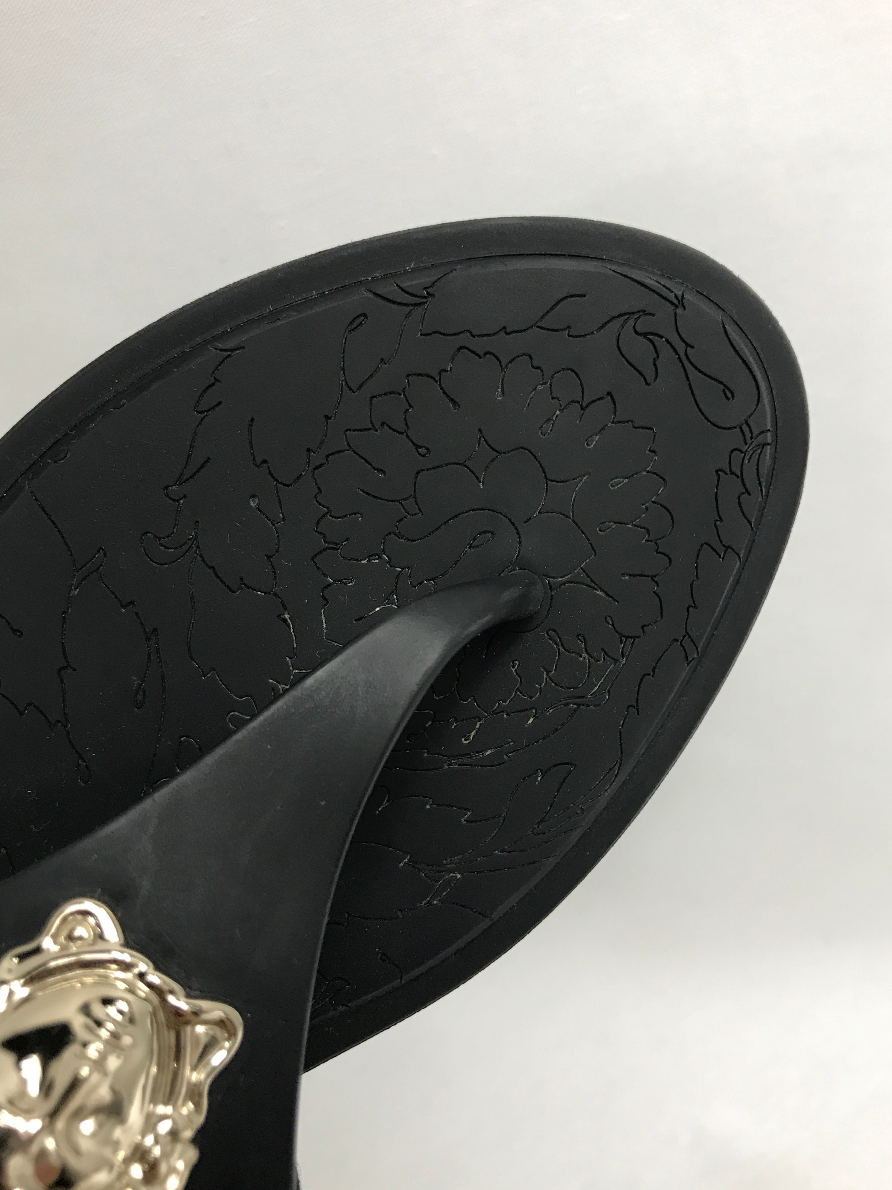 Black Rubber Flat Sandals