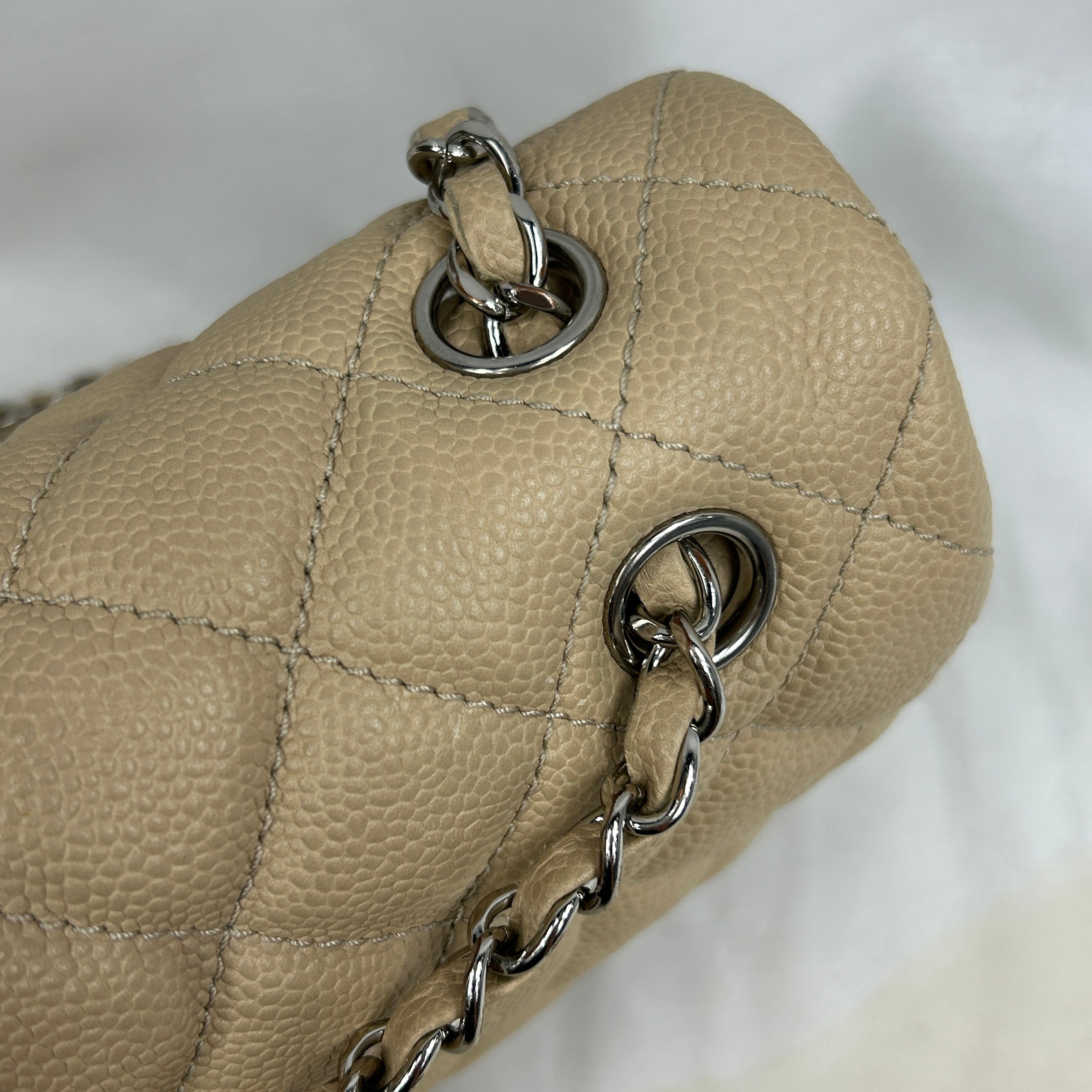 Beige Caviar Quilted Jumbo Classic Easy Flap Bag w/SHW