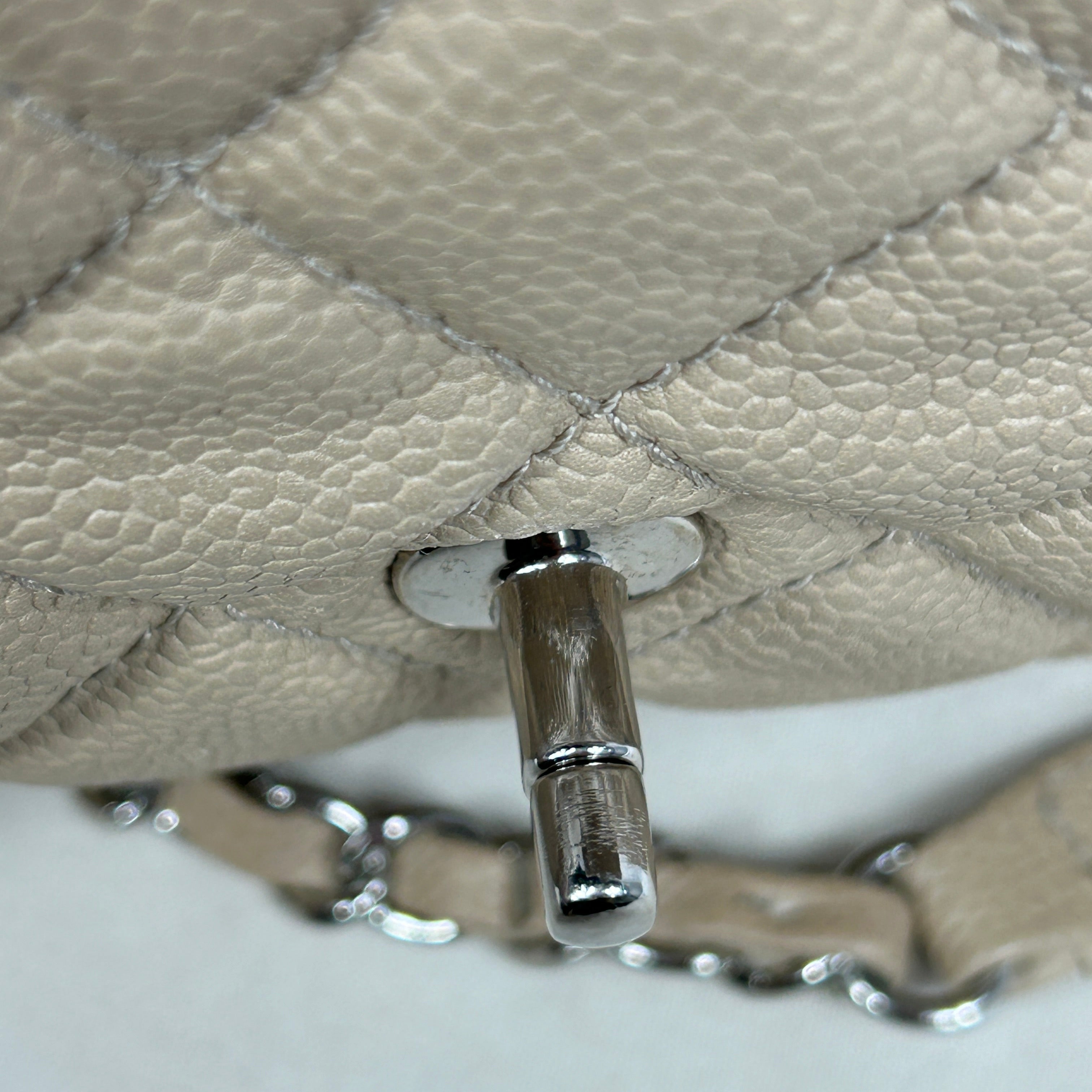 Beige Caviar Quilted Jumbo Classic Easy Flap Bag w/SHW