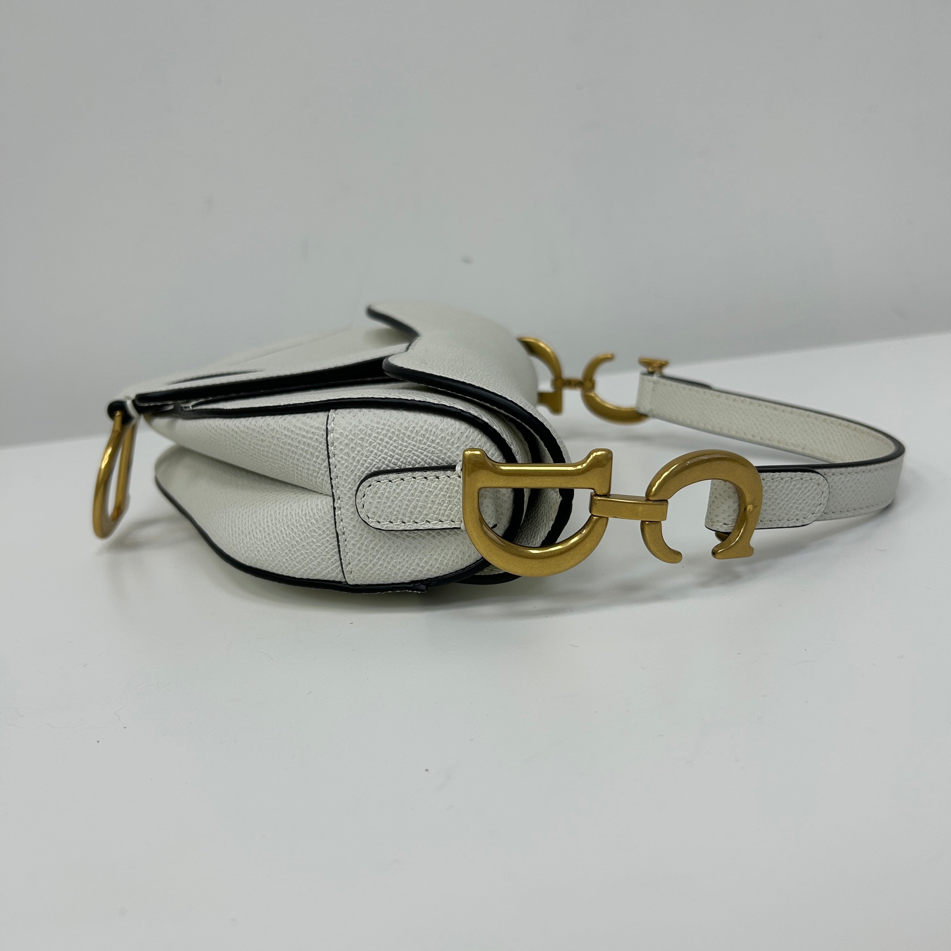 Latte Grained Calfskin Mini Saddle Bag w/AGHW