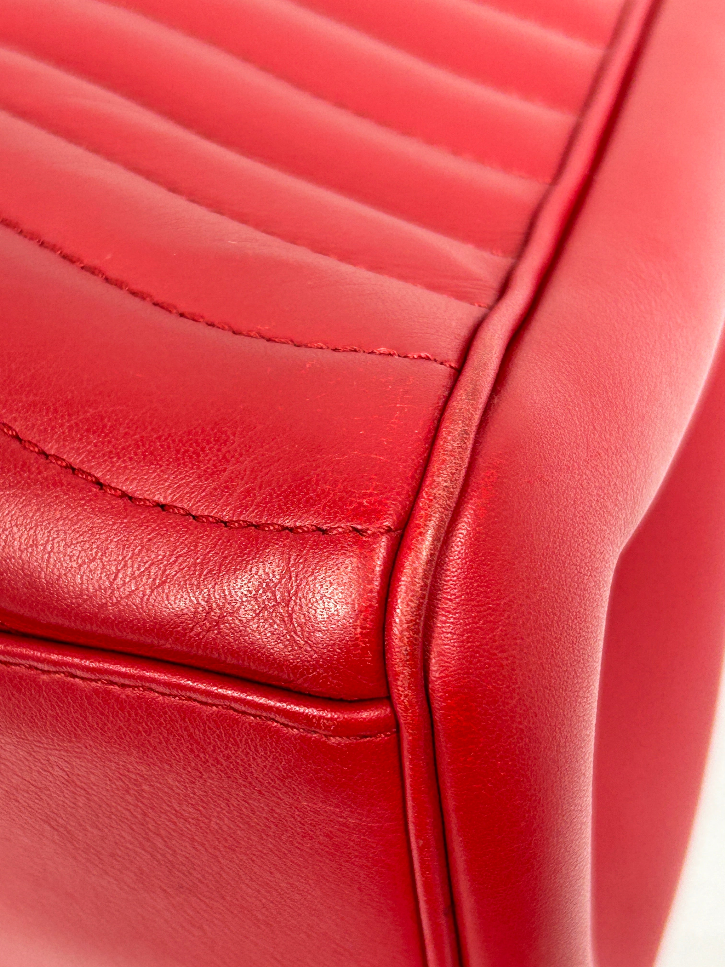 Red Calfskin Chevron Leather Wave Bag w/SHW