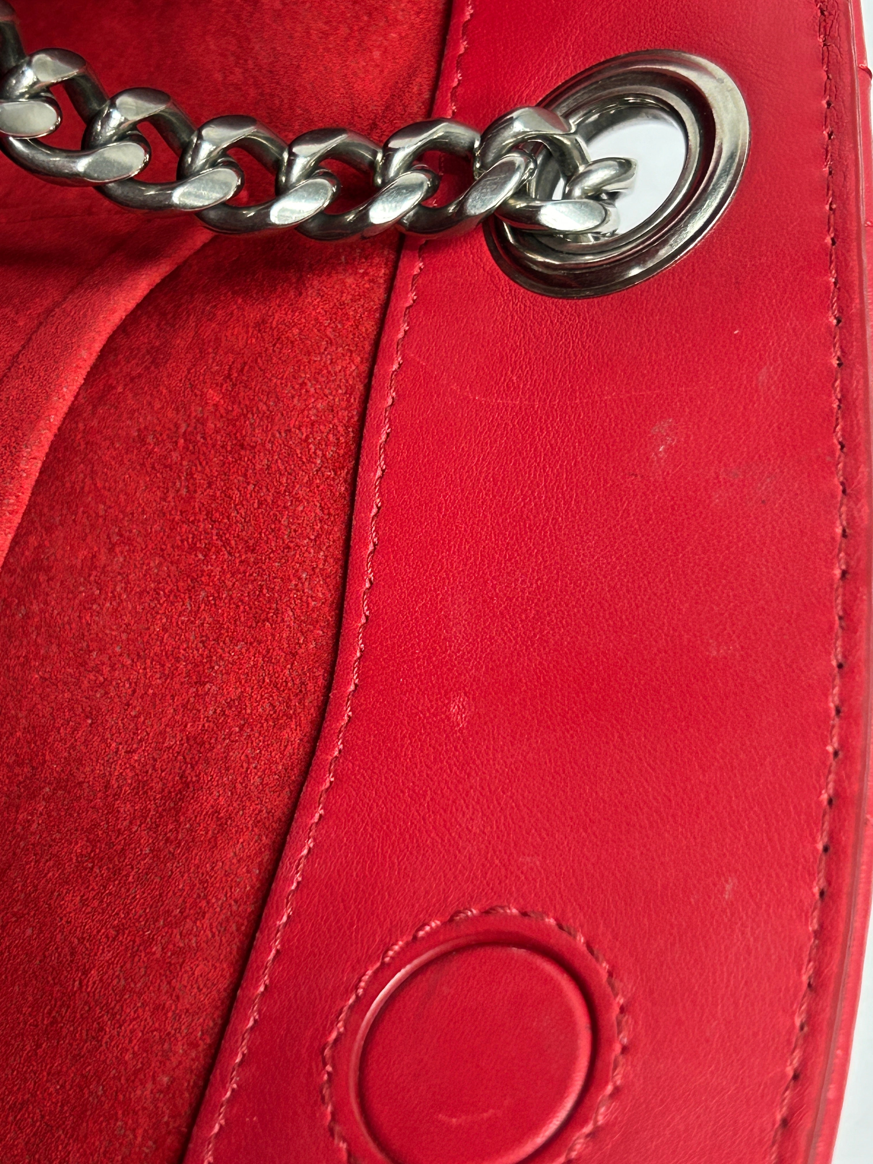 Red Calfskin Chevron Leather Wave Bag w/SHW