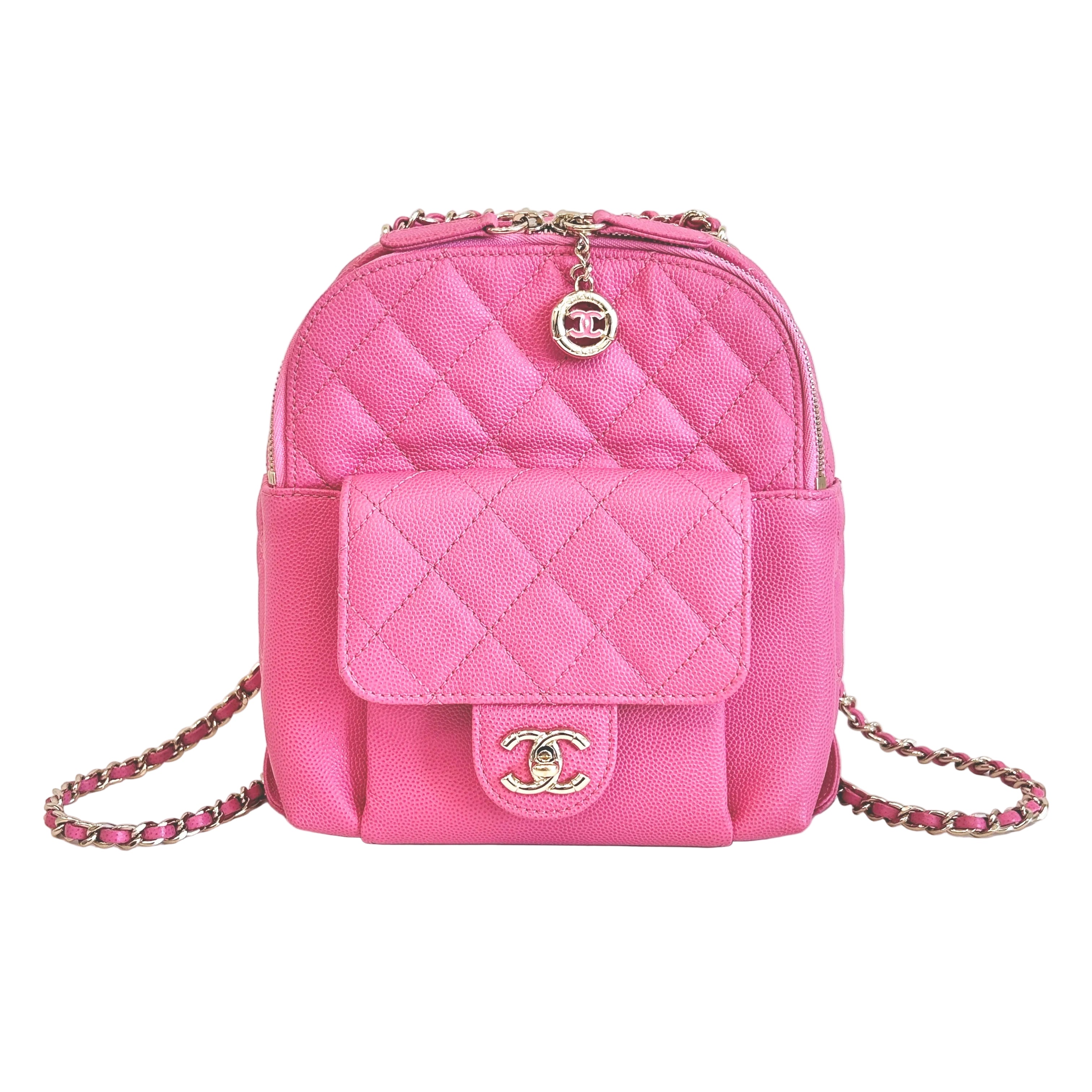 Pink Quilted Caviar Leather Small CC Day Backpack Bag w/LGHW