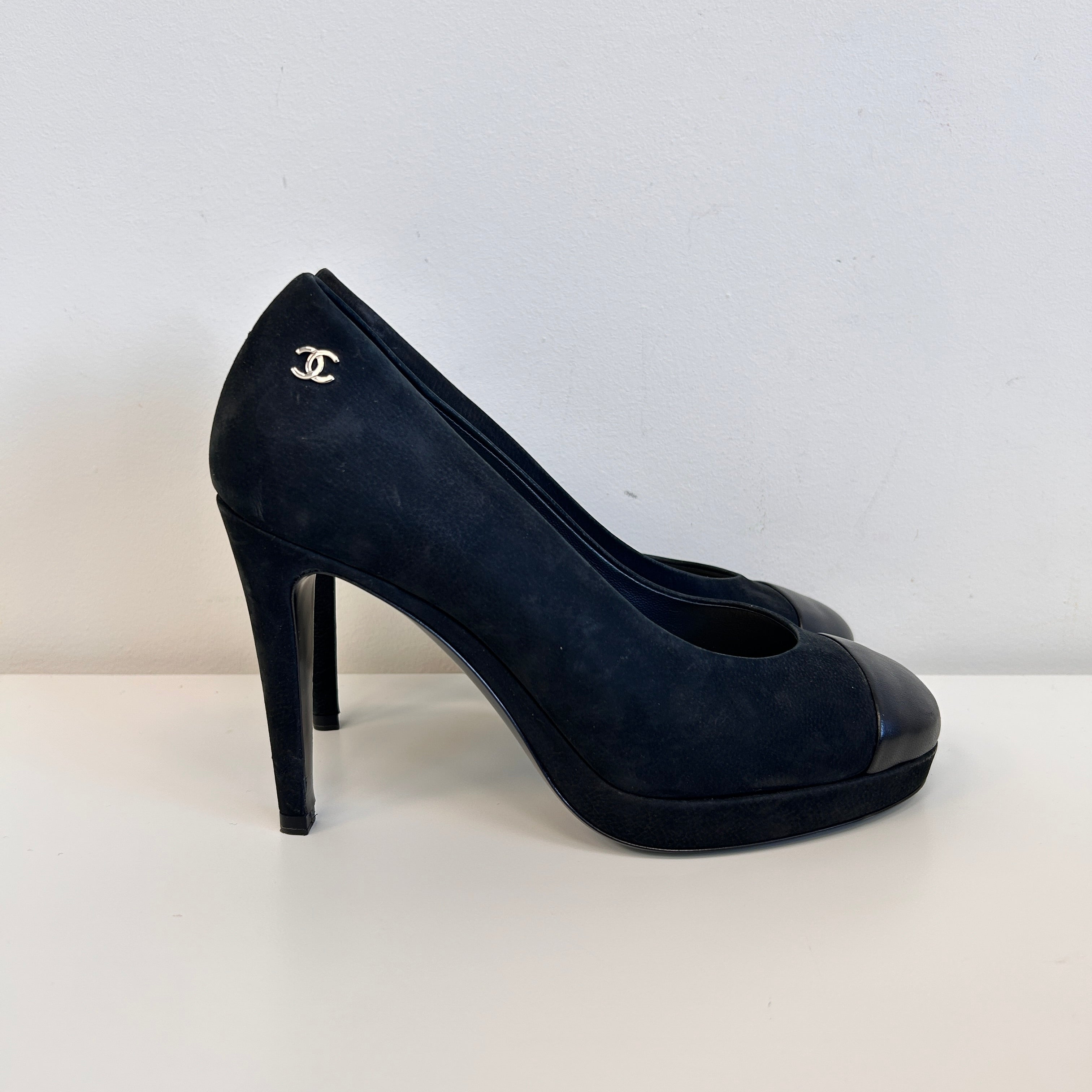 Black Suede/Leather Toe Cap Pumps - Haute Classics