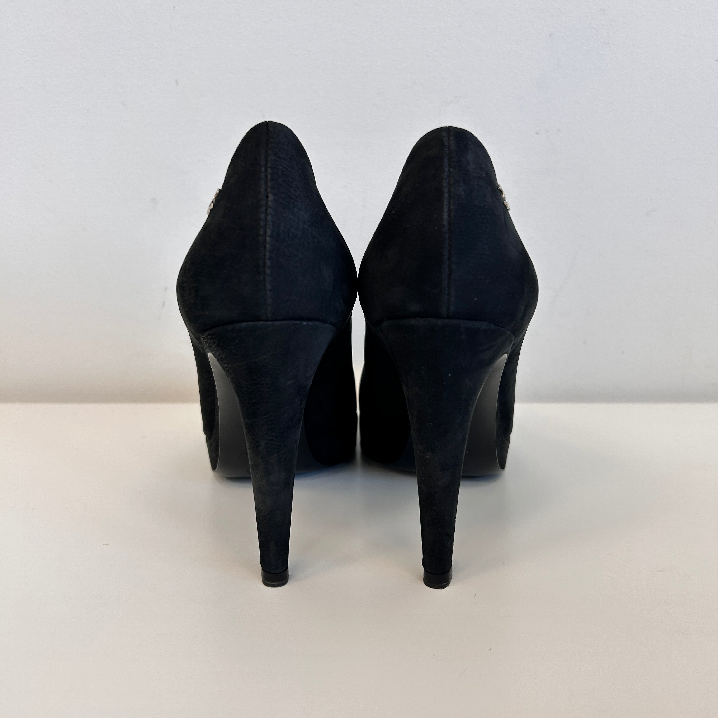 Black Suede/Leather Toe Cap Pumps - Haute Classics