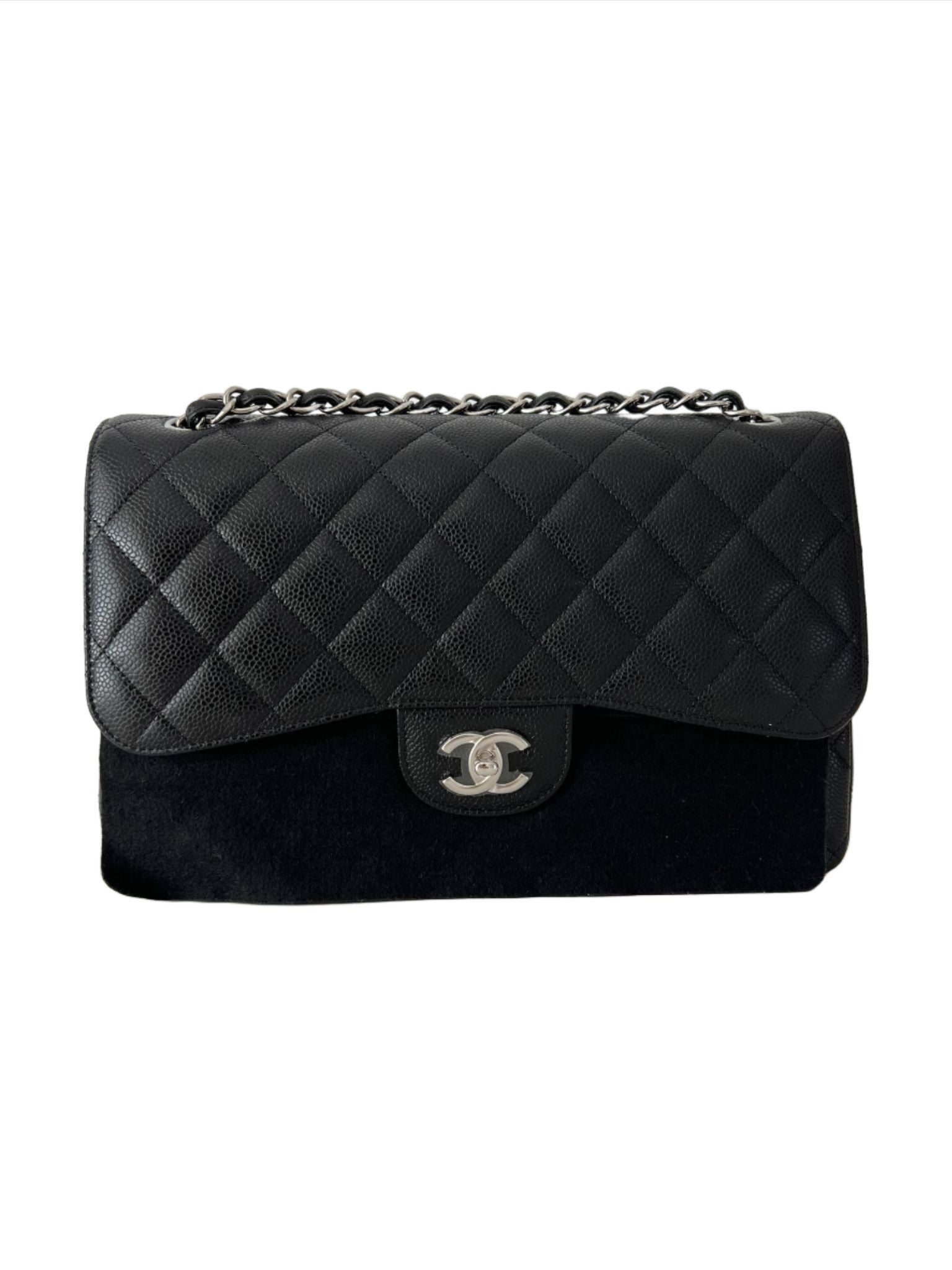 Black Caviar Quilted Jumbo Double Flap Bag W/SHW