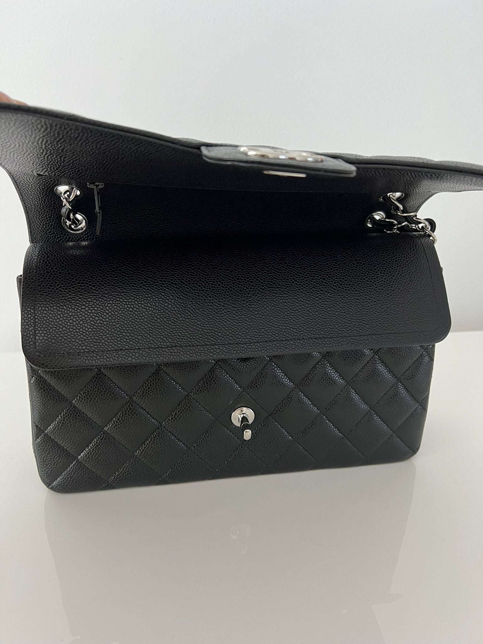 Black Caviar Quilted Jumbo Double Flap Bag W/SHW