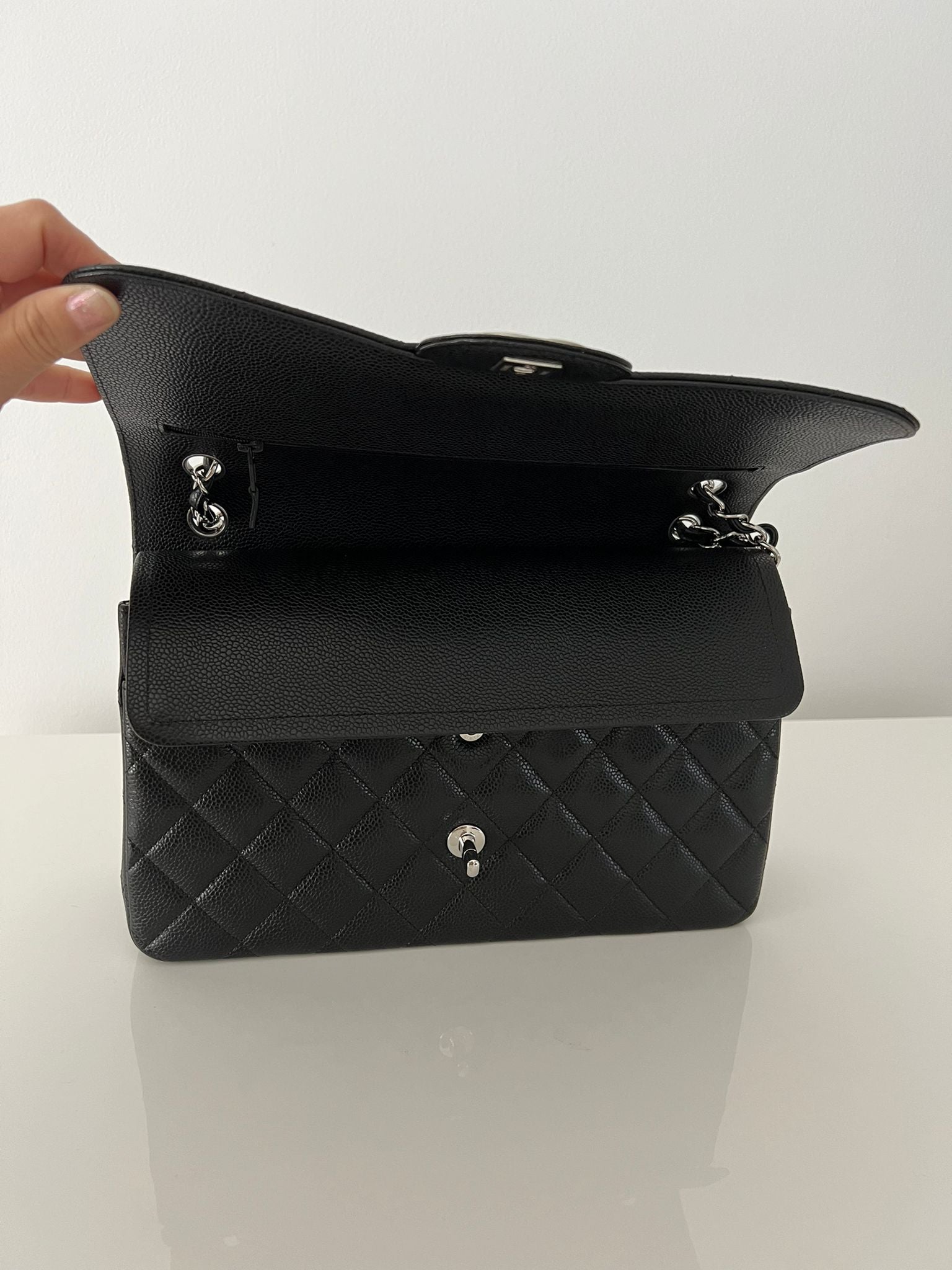 Black Caviar Quilted Jumbo Double Flap Bag W/SHW