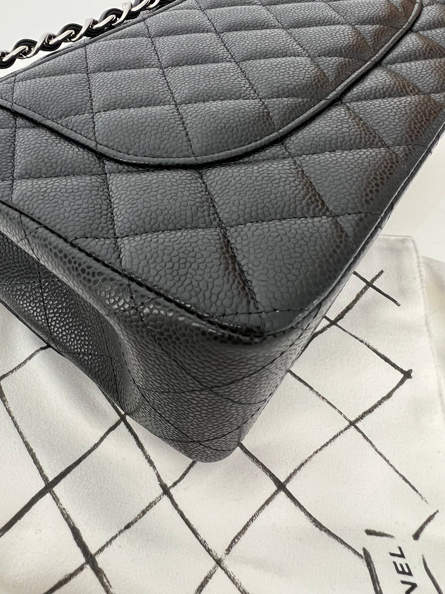 Black Caviar Quilted Jumbo Double Flap Bag W/SHW