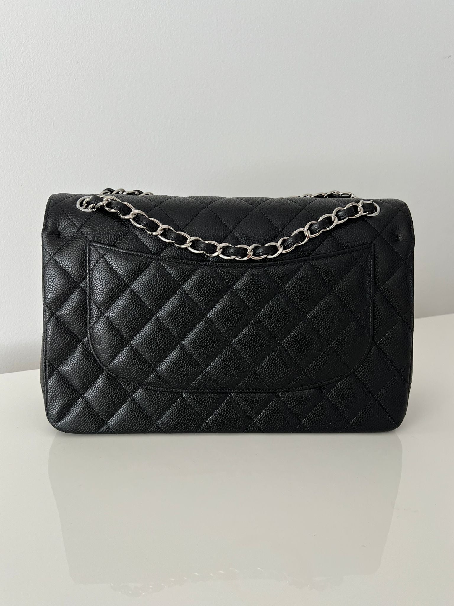 Black Caviar Quilted Jumbo Double Flap Bag W/SHW