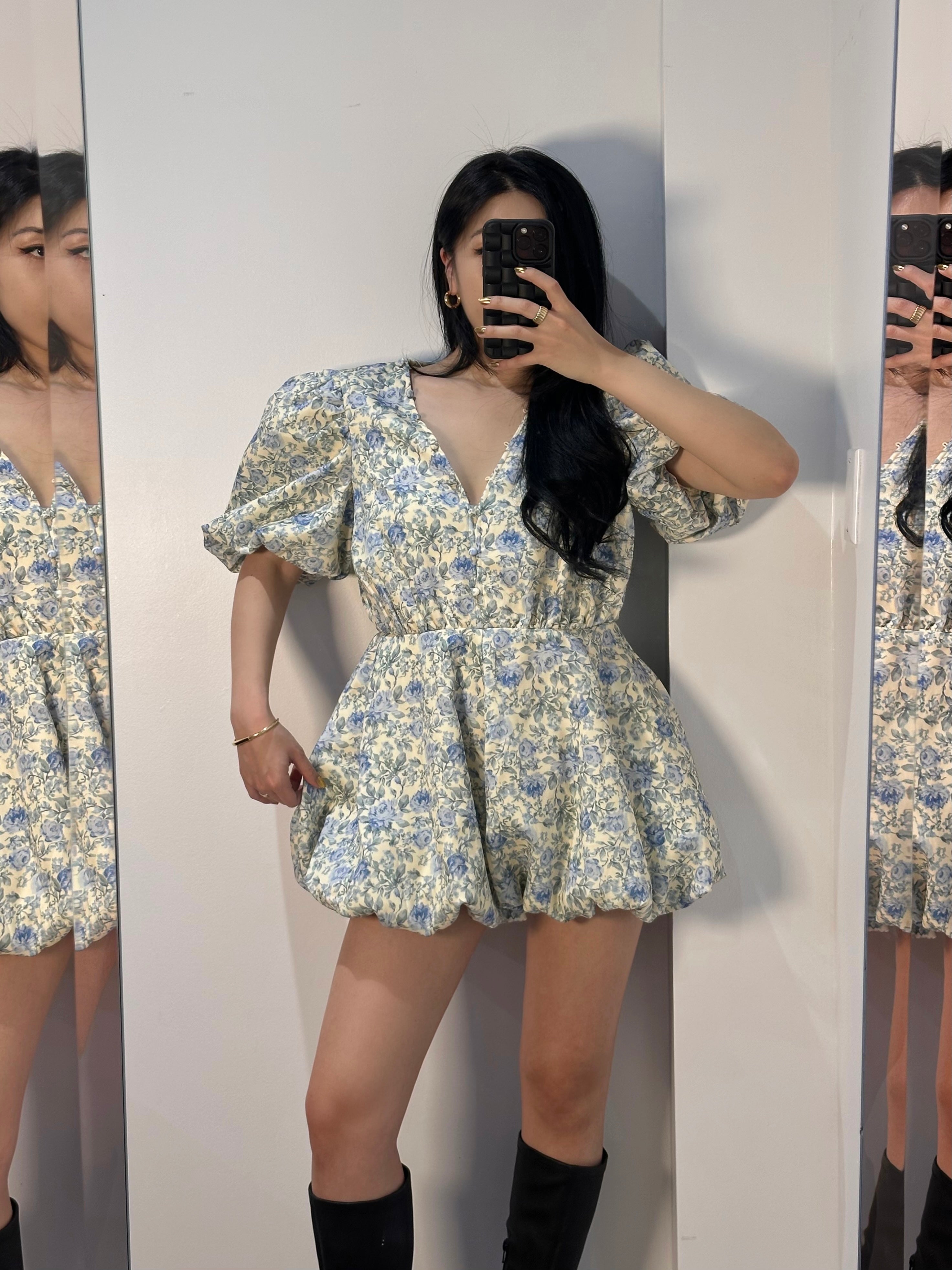 IN THE STYLE Blue Floral Short Jumpsuit