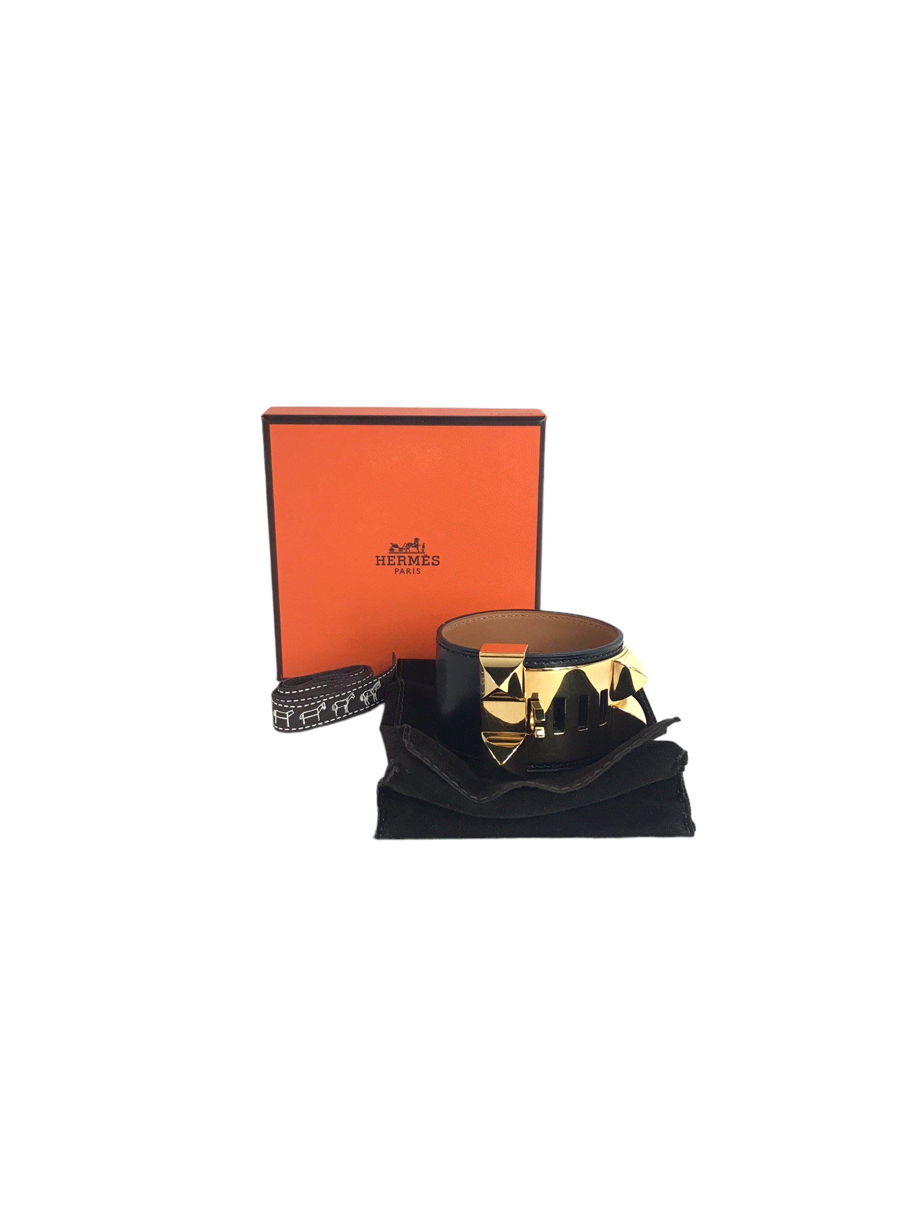 Black Box Calf Leather Collier De Chien Bracelet W/GHW