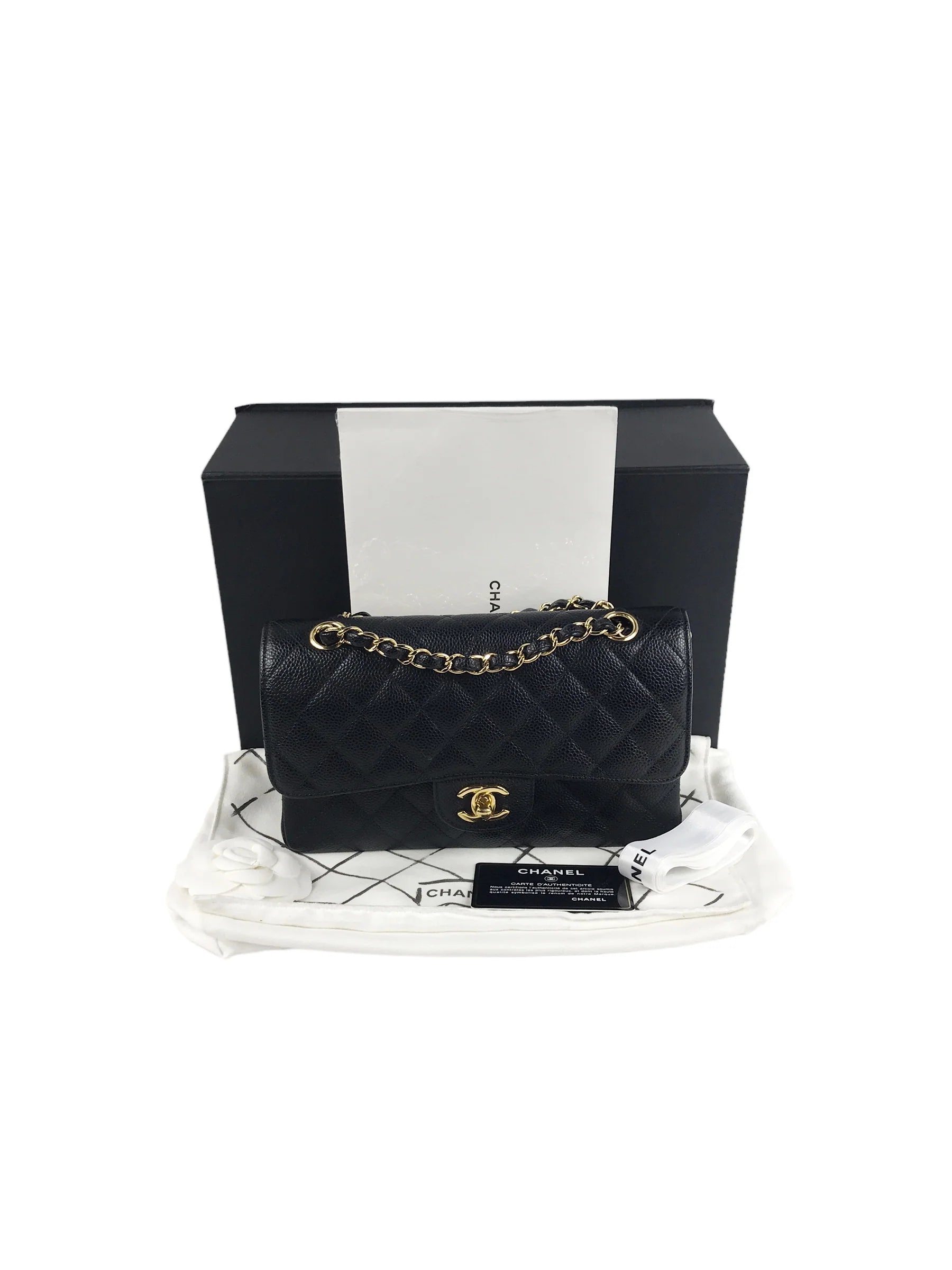 Black Caviar Quilted Small Double Flap Classic Flap w/GHW