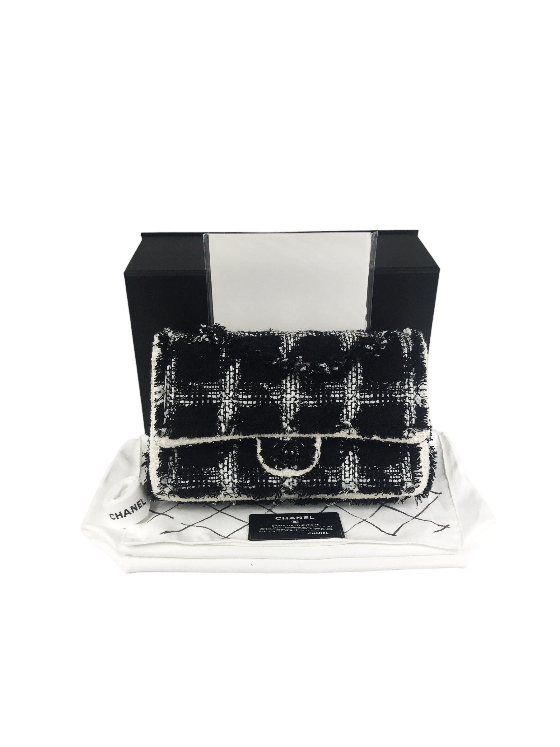 Black/White Tweed Double Flap Medium So Black Bag