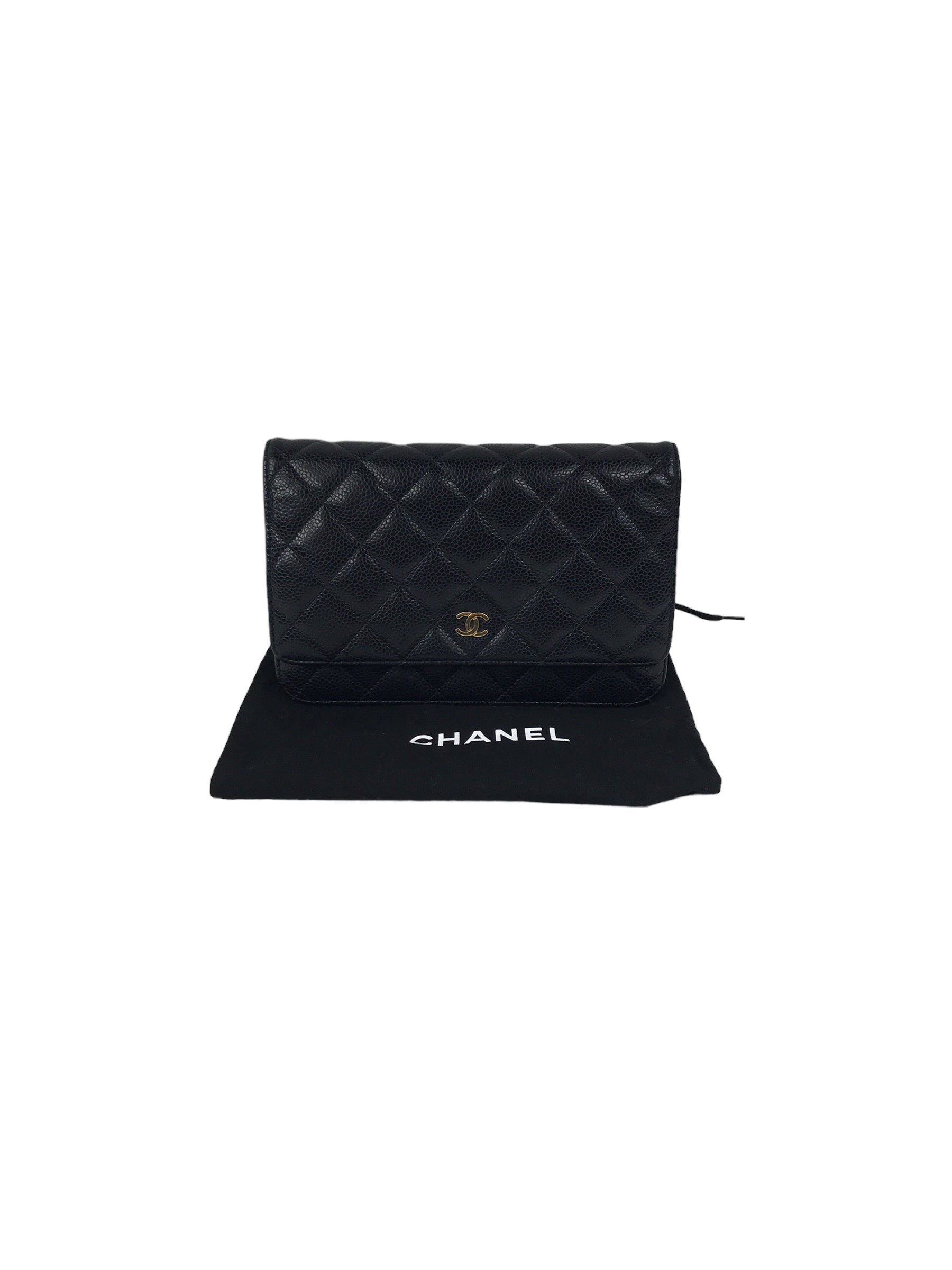 Black Caviar Quilted Wallet On Chain W/GHW