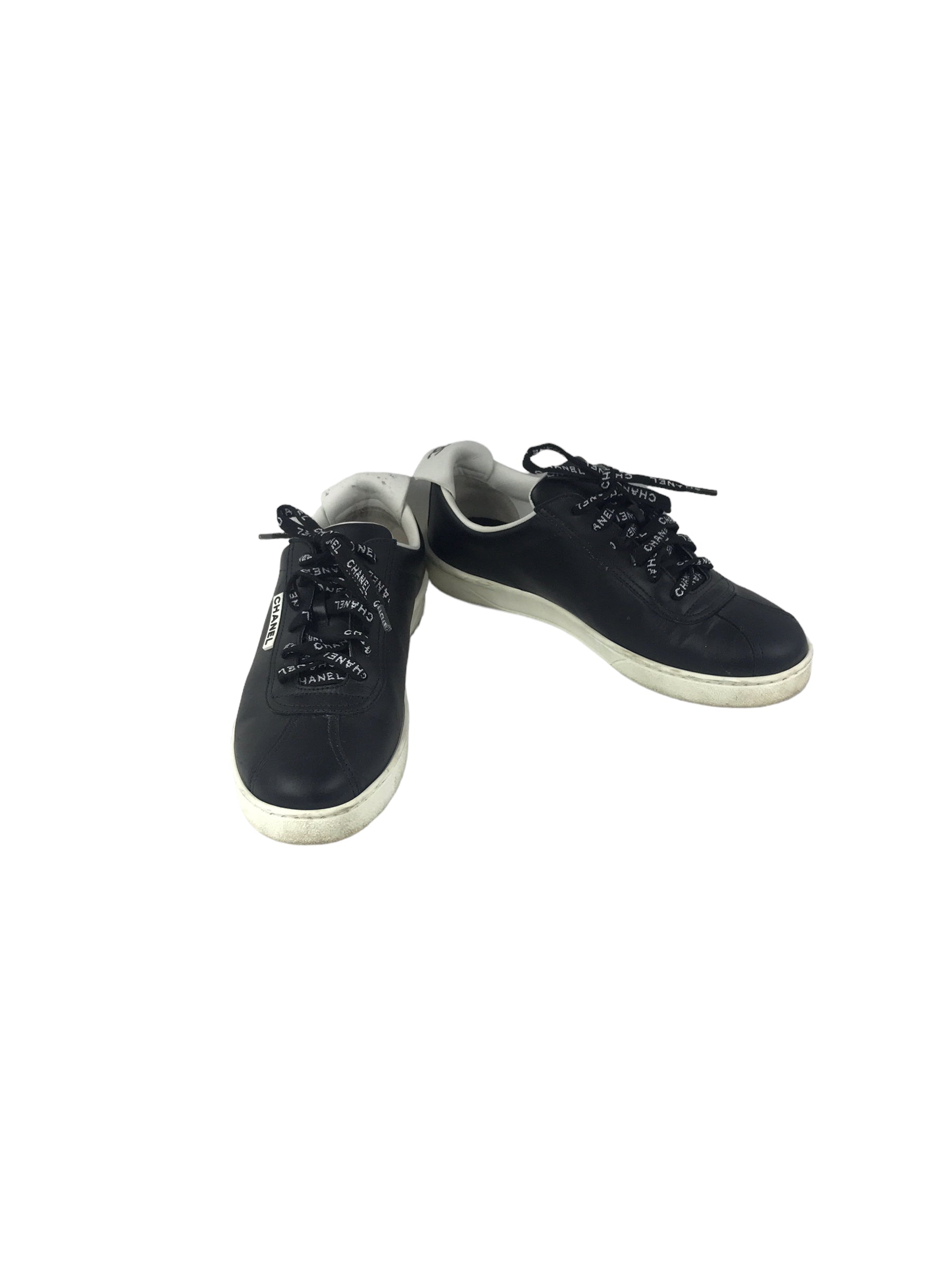 Black Leather Logo Lace Sneakers