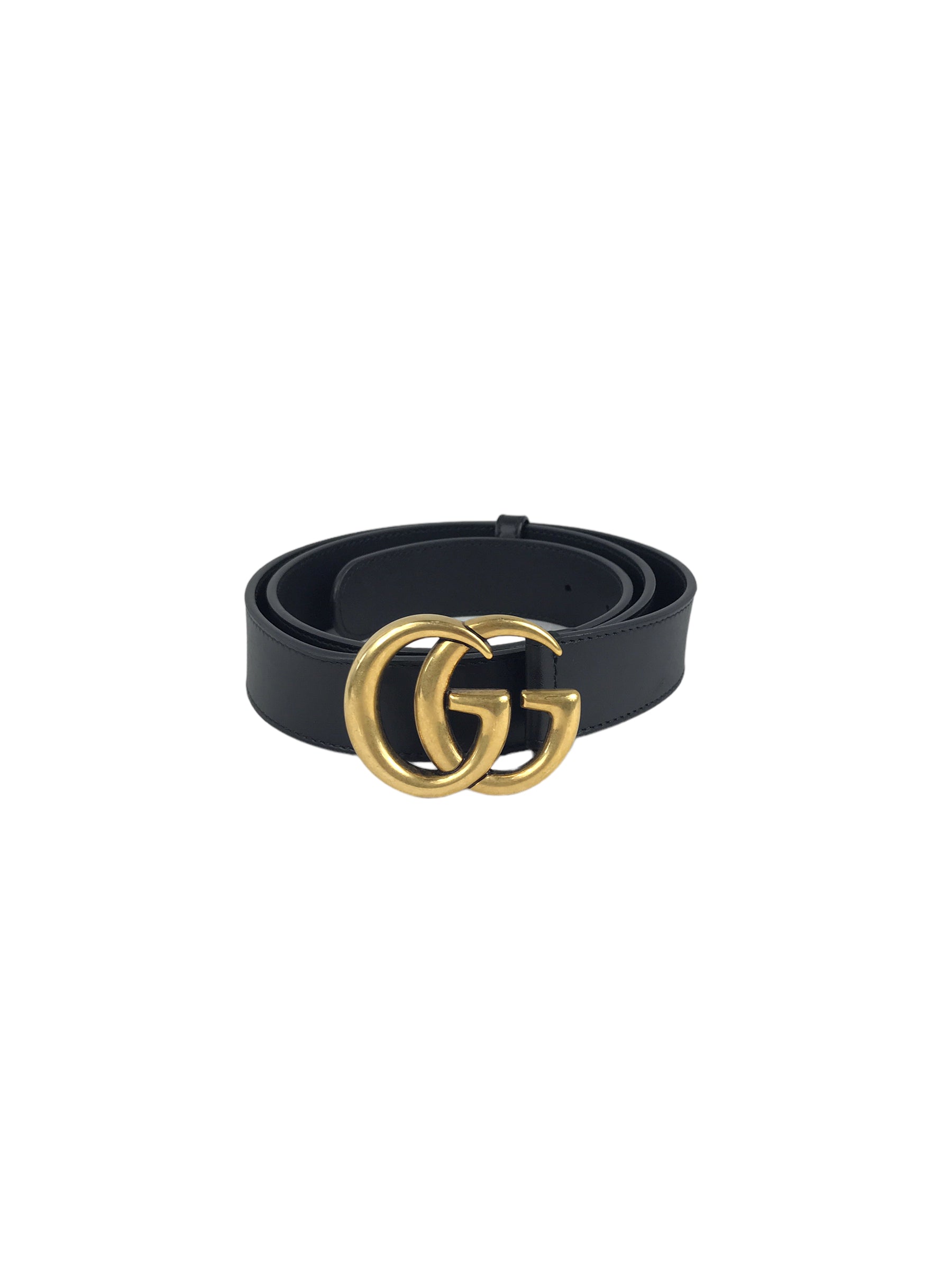 GG Logo Black Leather Belt w/AGW