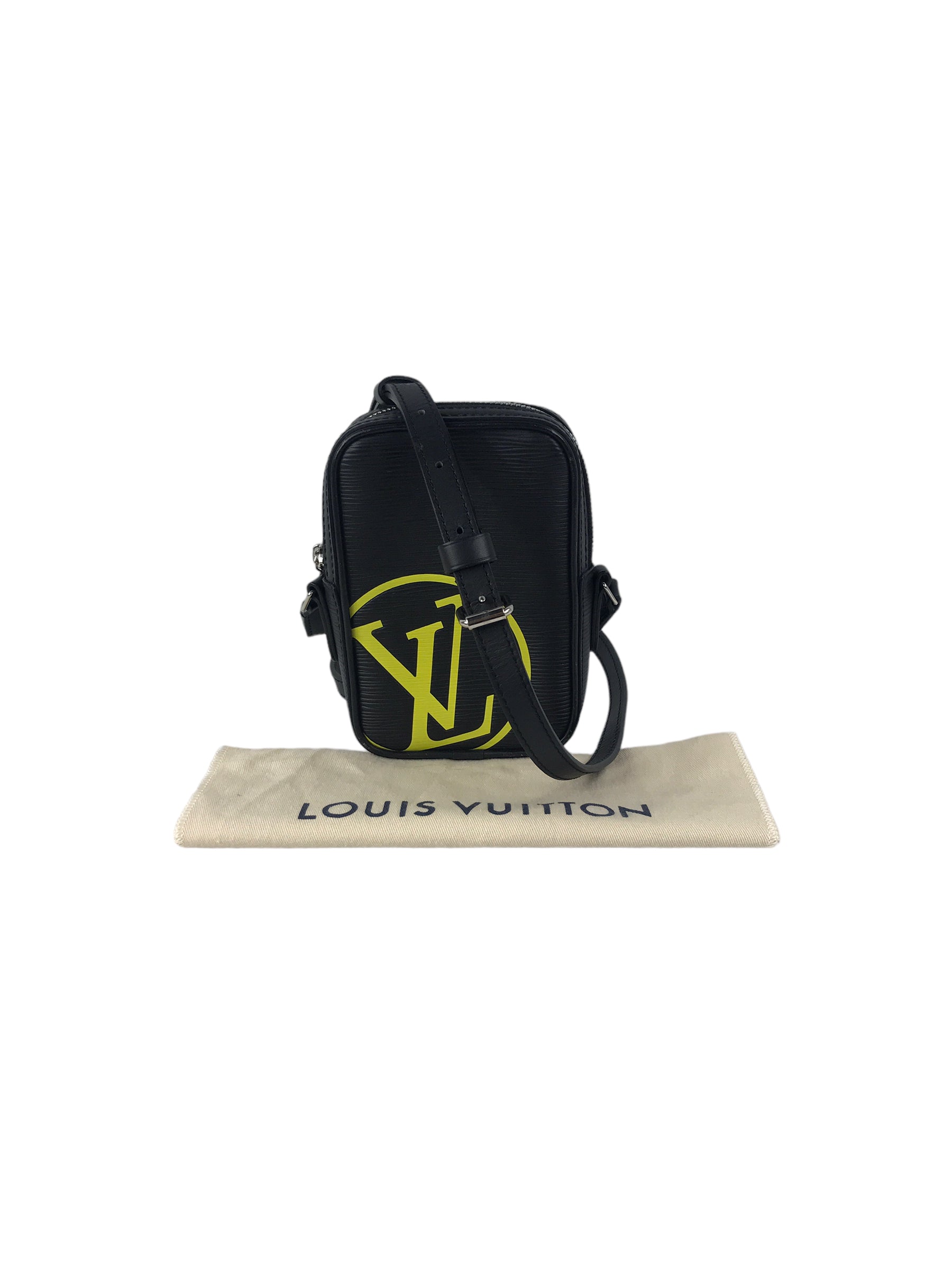 Black Epi Leather Logo Danube Crossbody Bag w/SHW