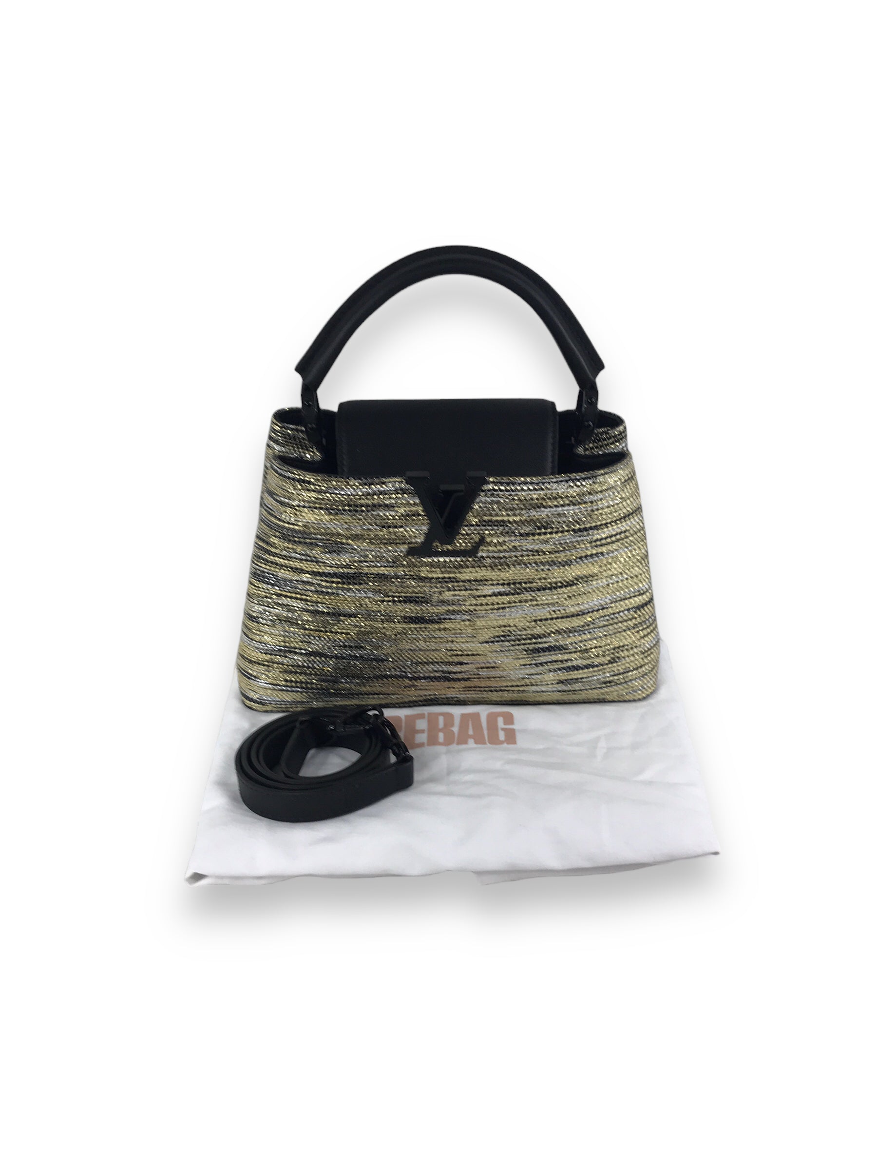 Limited Edition Black/Gold Woven Shimmery Embroidered Textile Capucine BB So Black,