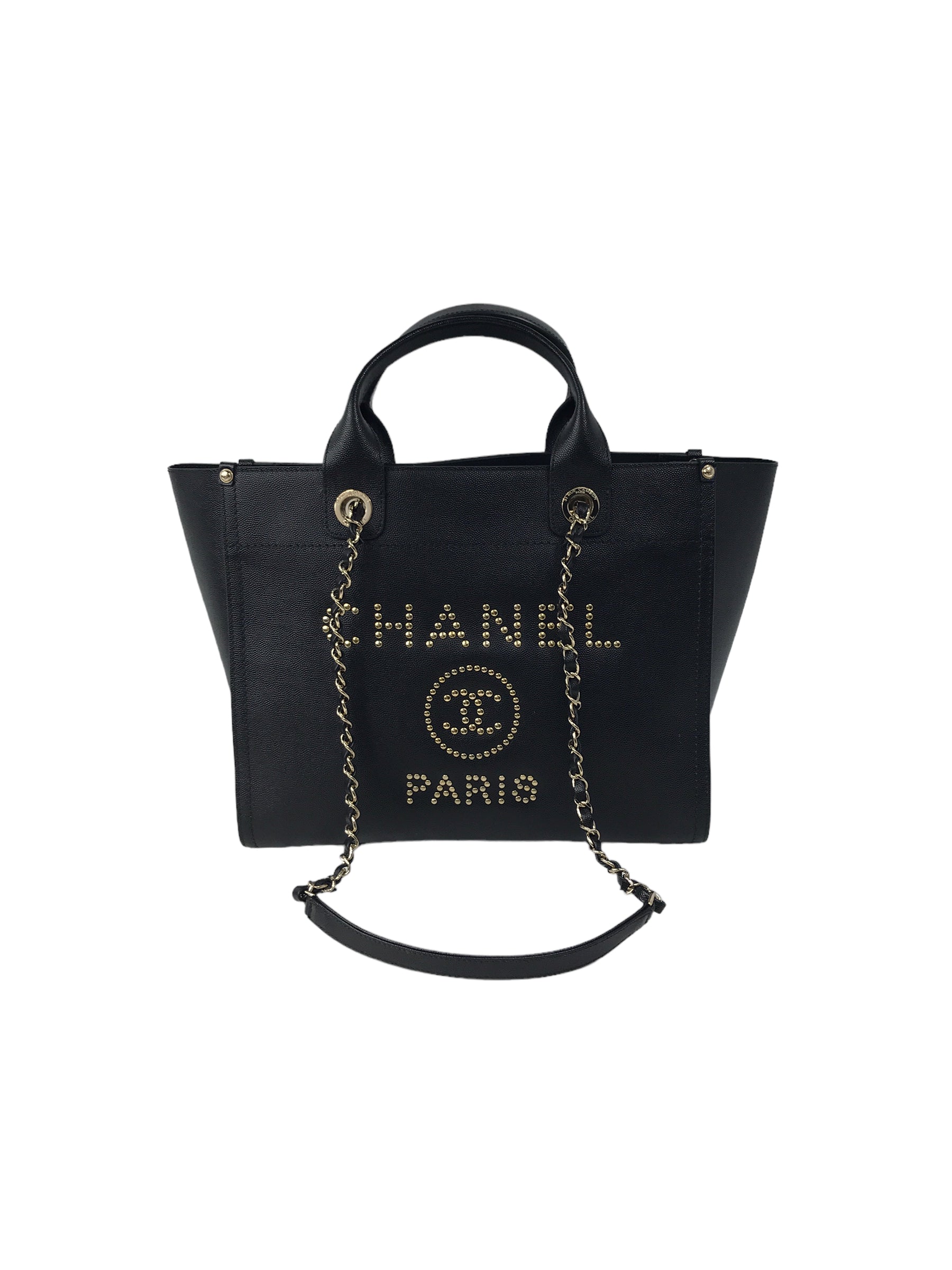 Chanel caviar small outlet studded deauville tote black