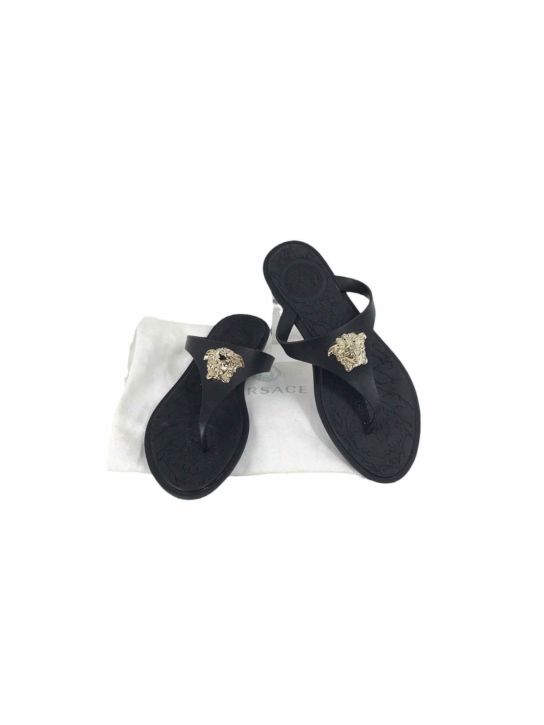 Black Rubber Flat Sandals