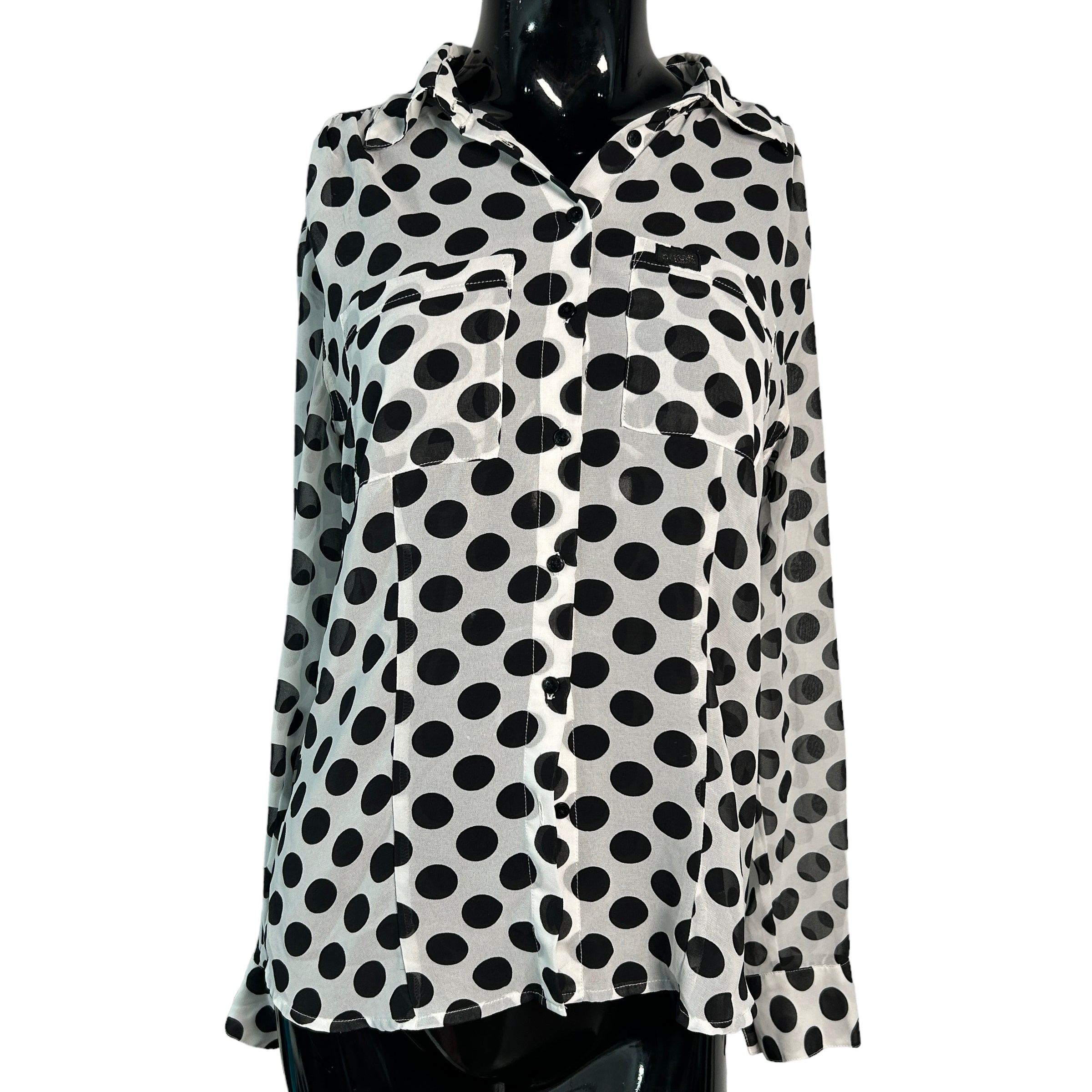 GUESS Black White Polka dot Blouse BLACK