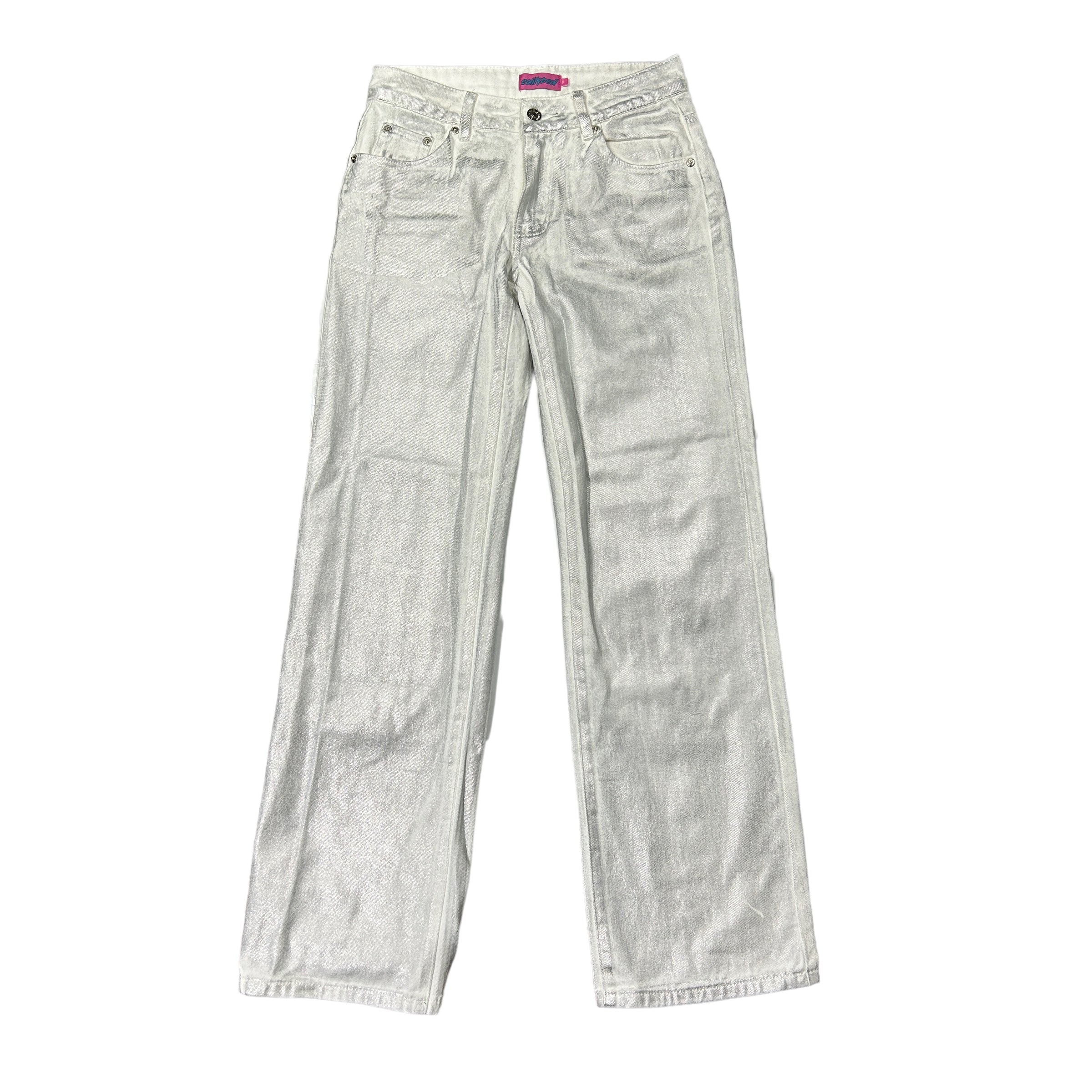 EDIKTED Aged Metallic Silver White Denim Jeans