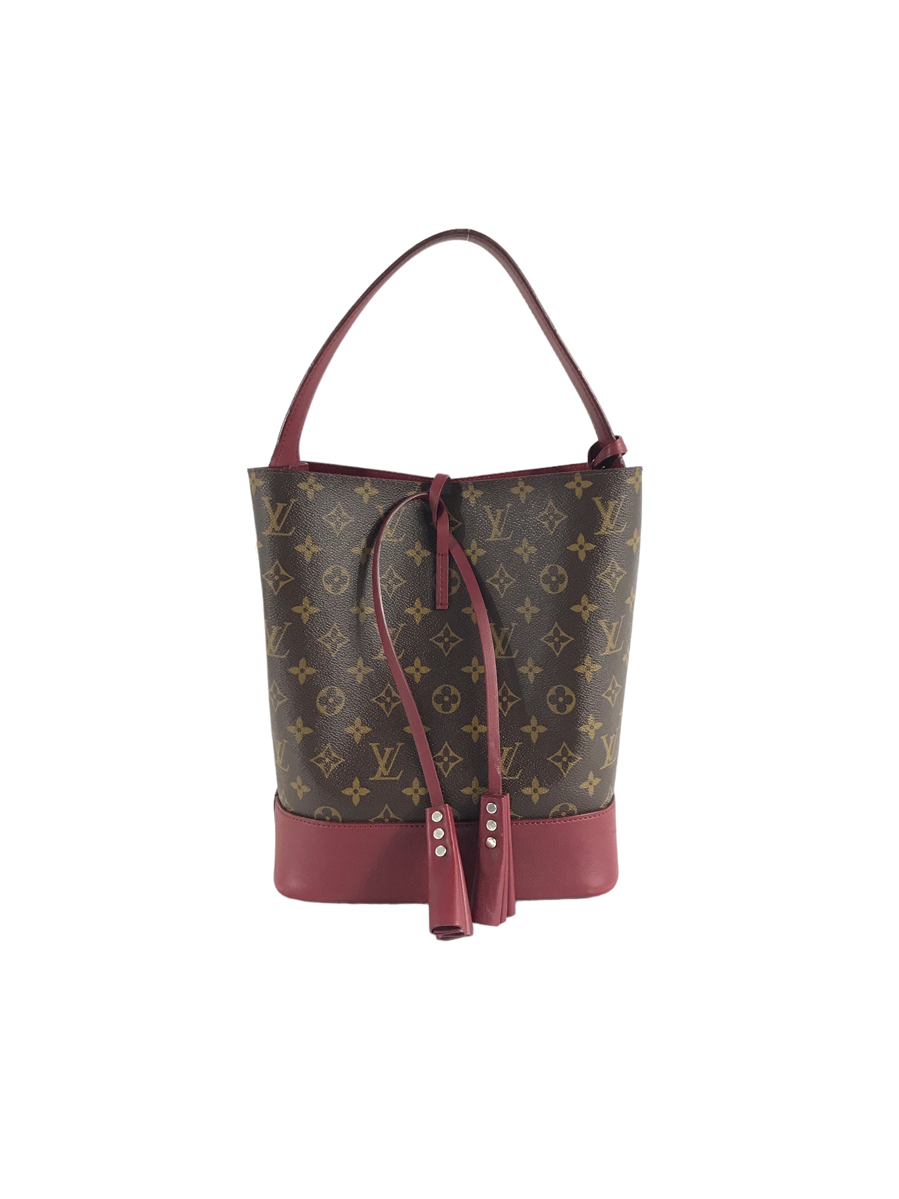 Monogram Coated Canvas/ Burgundy Leather Bucket Shoulder Bag w/ removable pouch w/RHW