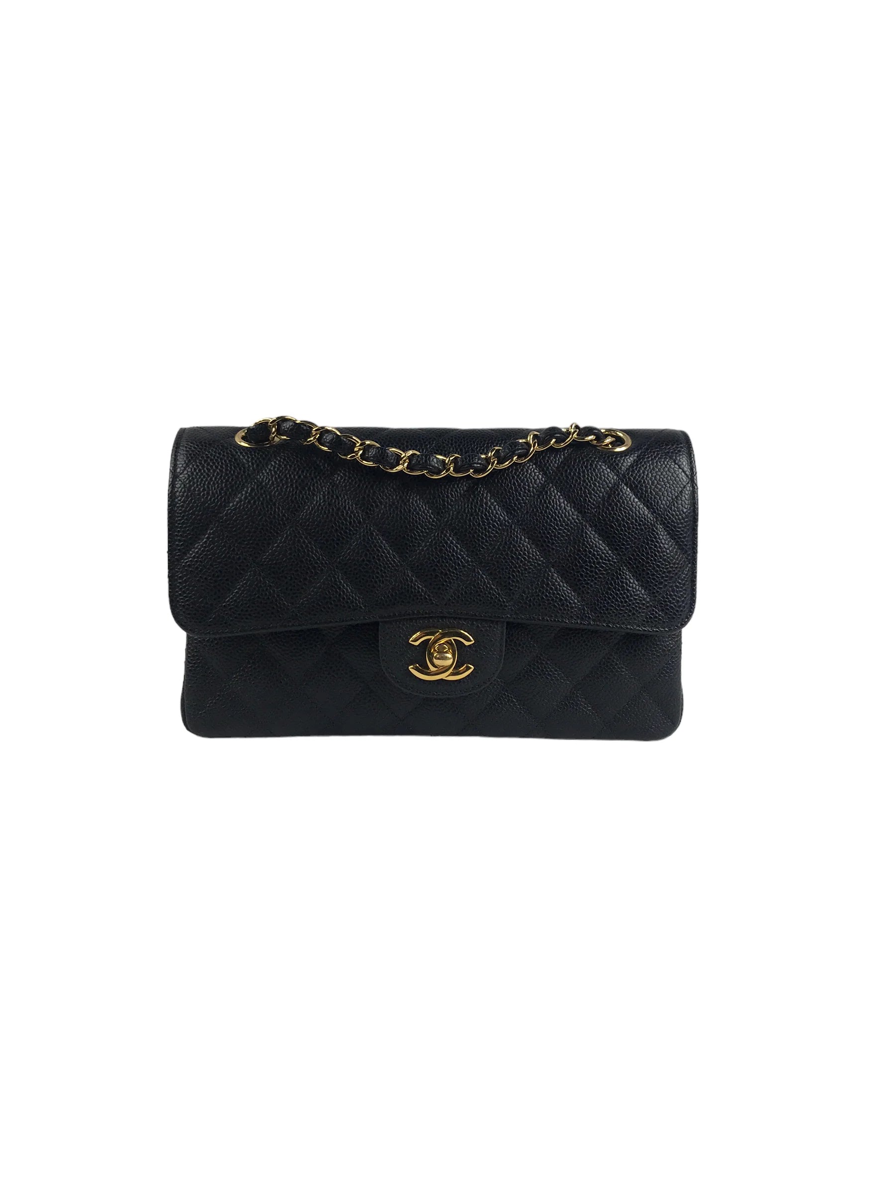Black Caviar Quilted Small Double Flap Classic Flap w/GHW