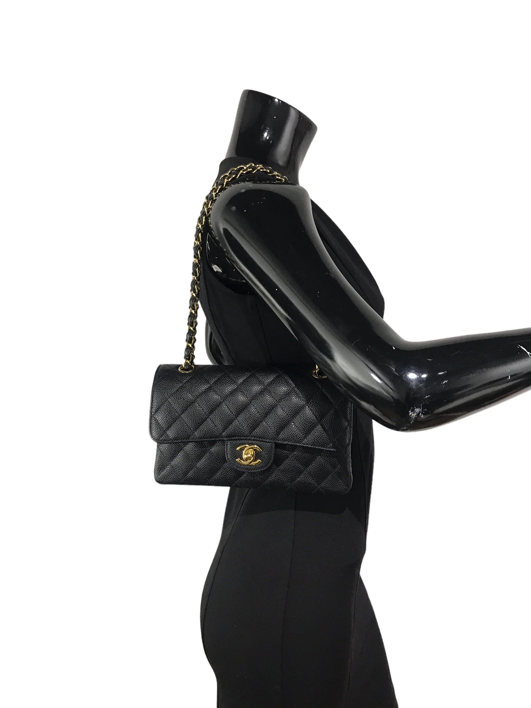 Black Caviar Quilted Small Double Flap Classic Flap w/GHW