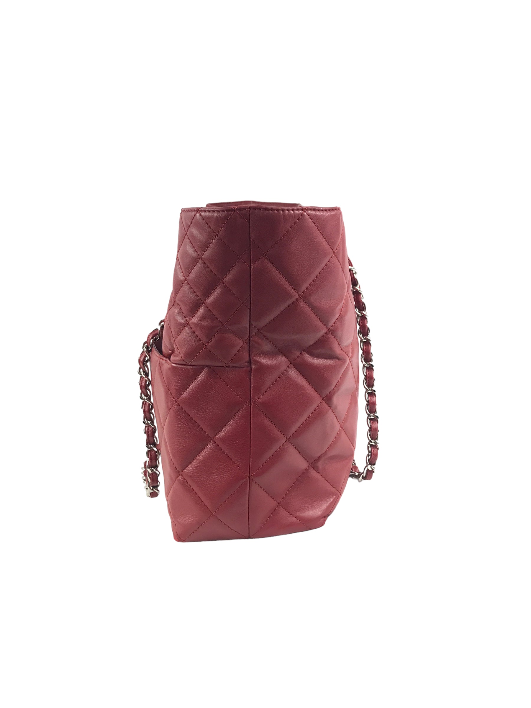 Red Calfskin Quilted Shopping Tote W/SHW