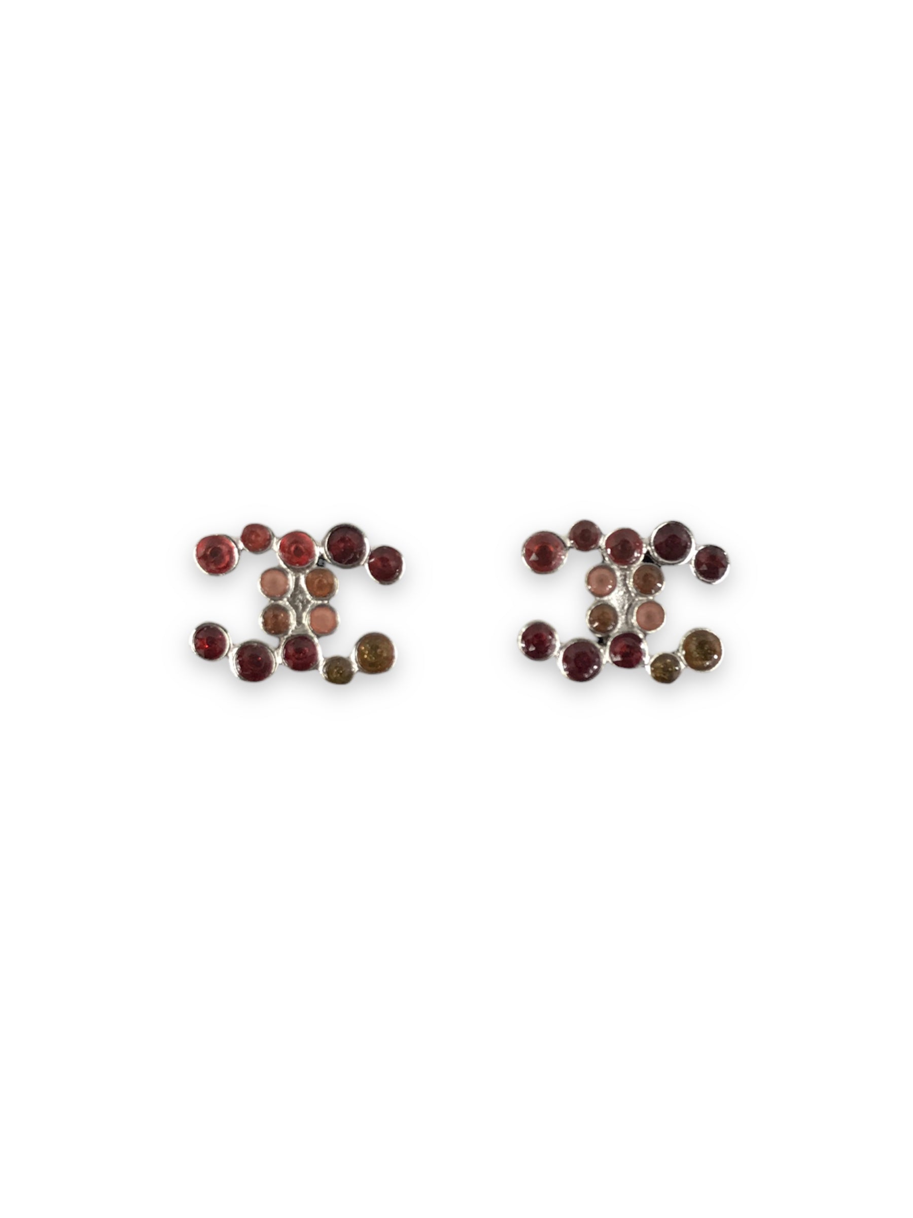 CC Red/Pink Crystal Stud Earrings W/SHW