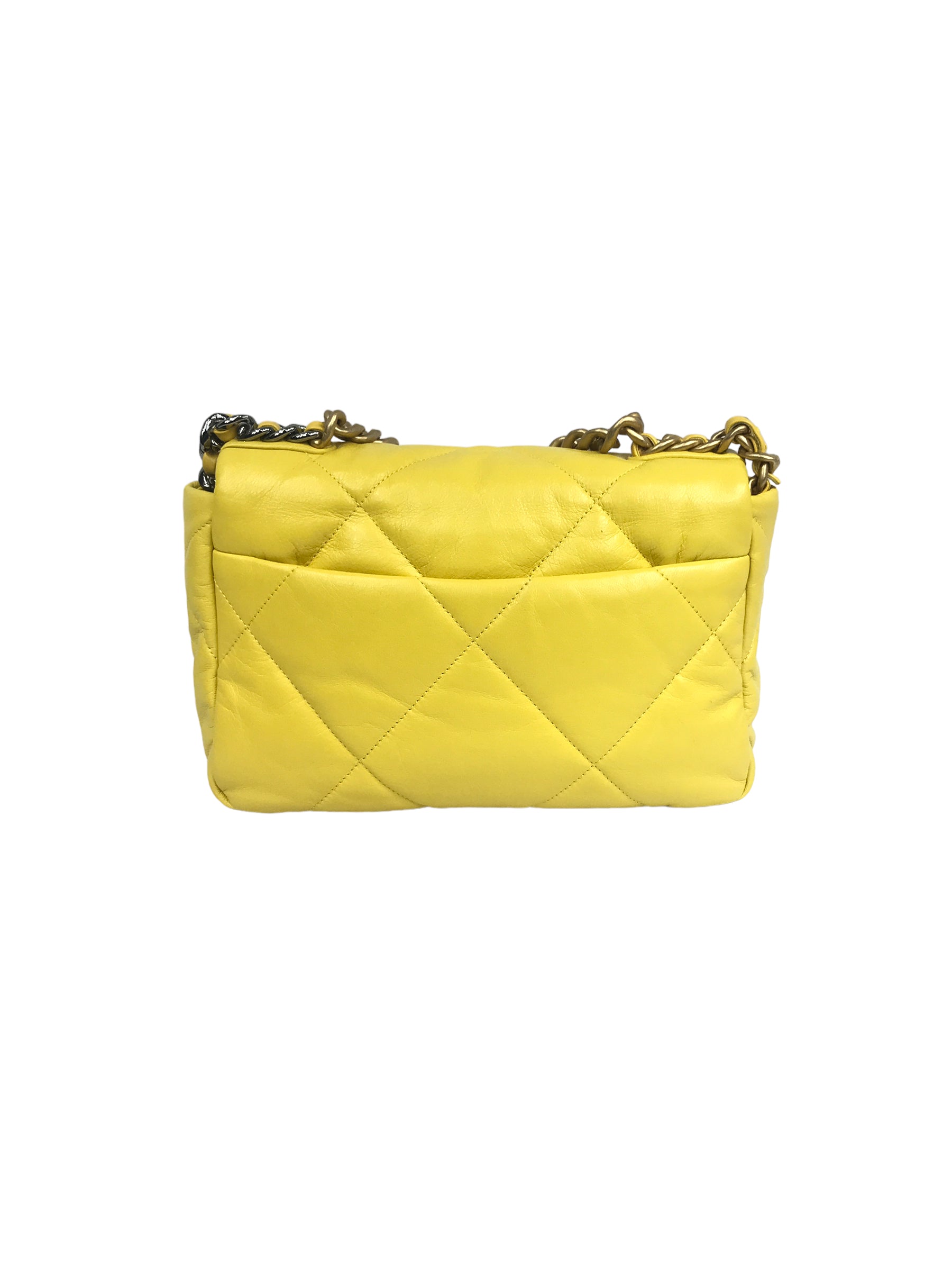 20B1 Yellow Clair Goatskin Quilted 19 Small Flap W/AGHW/SHW/RHW