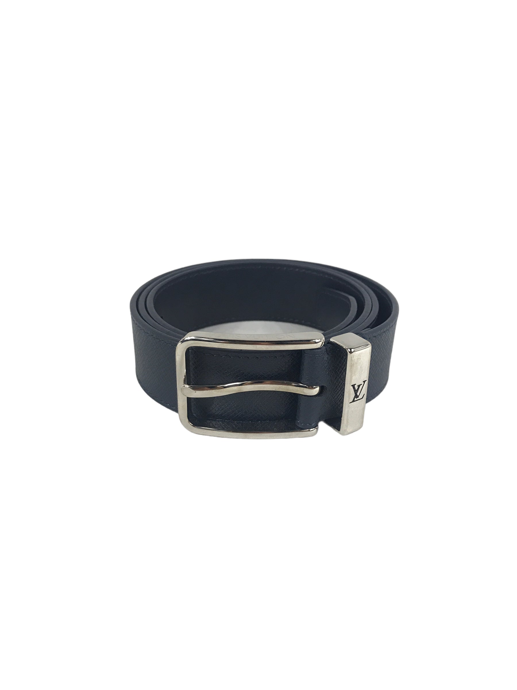 Navy Blue Grained Leather Belt w/SHW