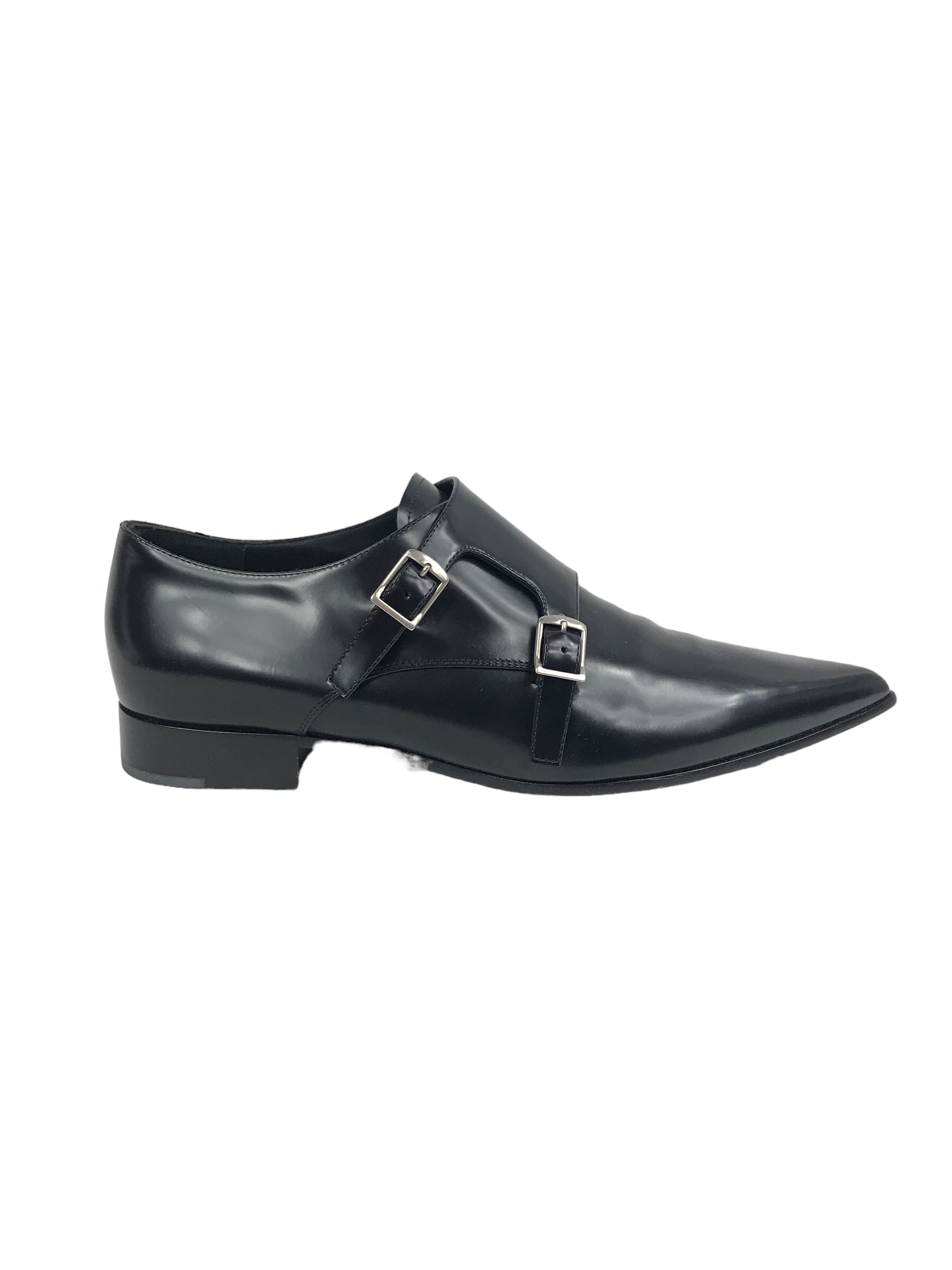 Black Leather Pointed Toe Loafers W/SHW